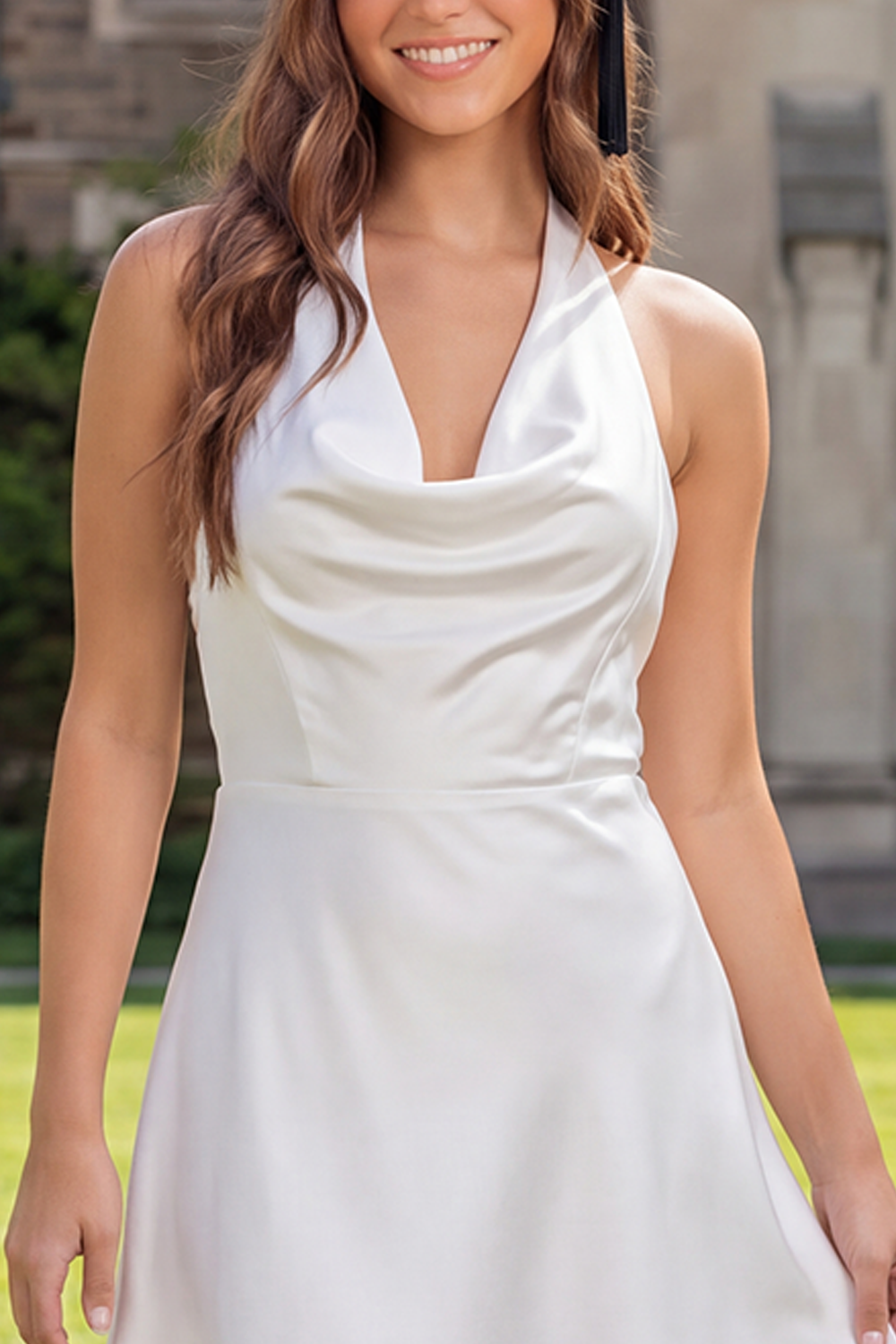 Halter Ruched White Backless Short Graduation Dress