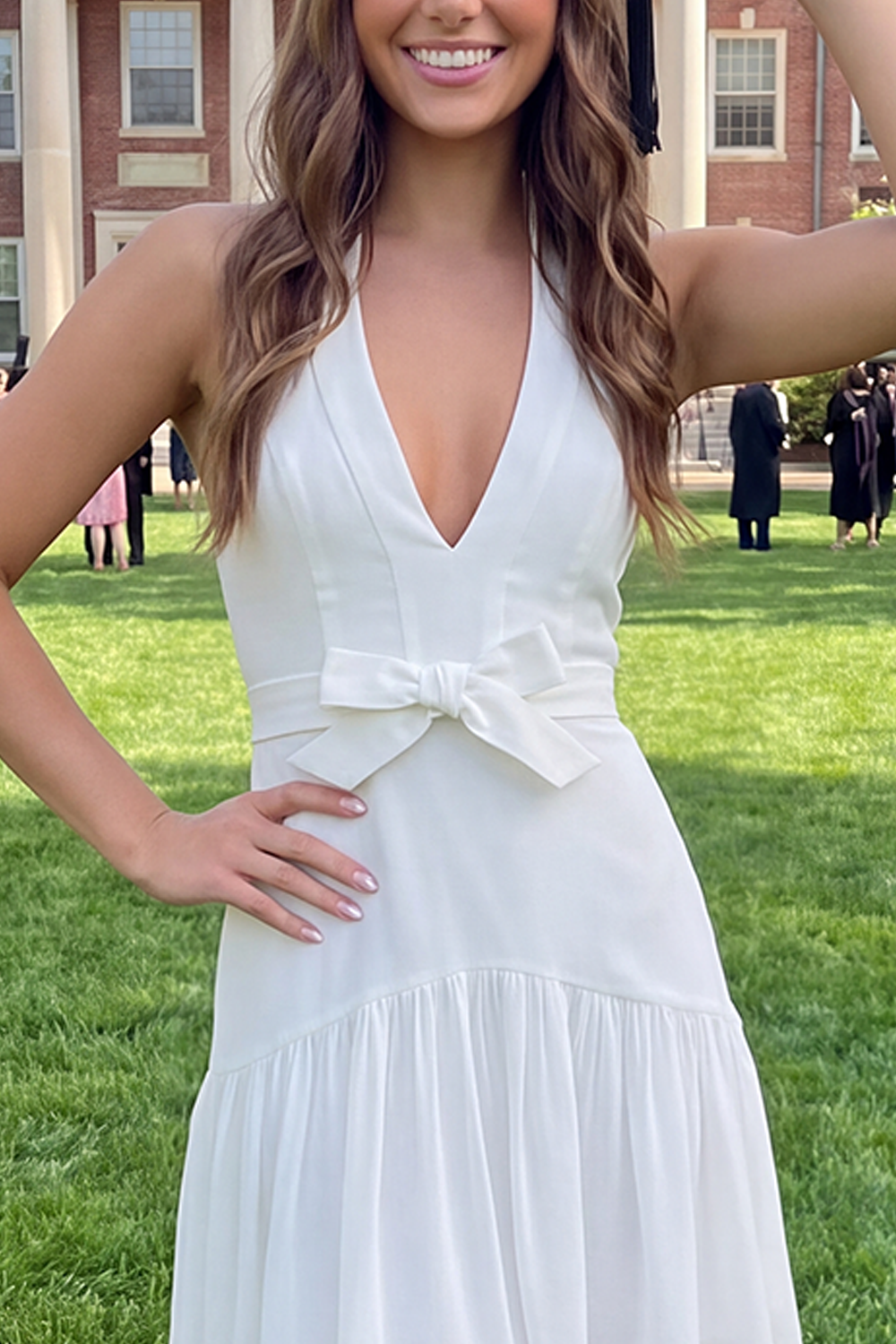 White Simple Halter Short A Line Graduation Dress with Bow
