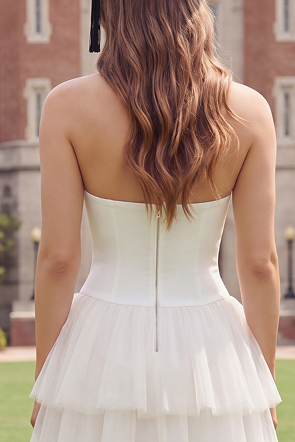 White Halter Ruched Short A Line Graduation Dress with Ruffles