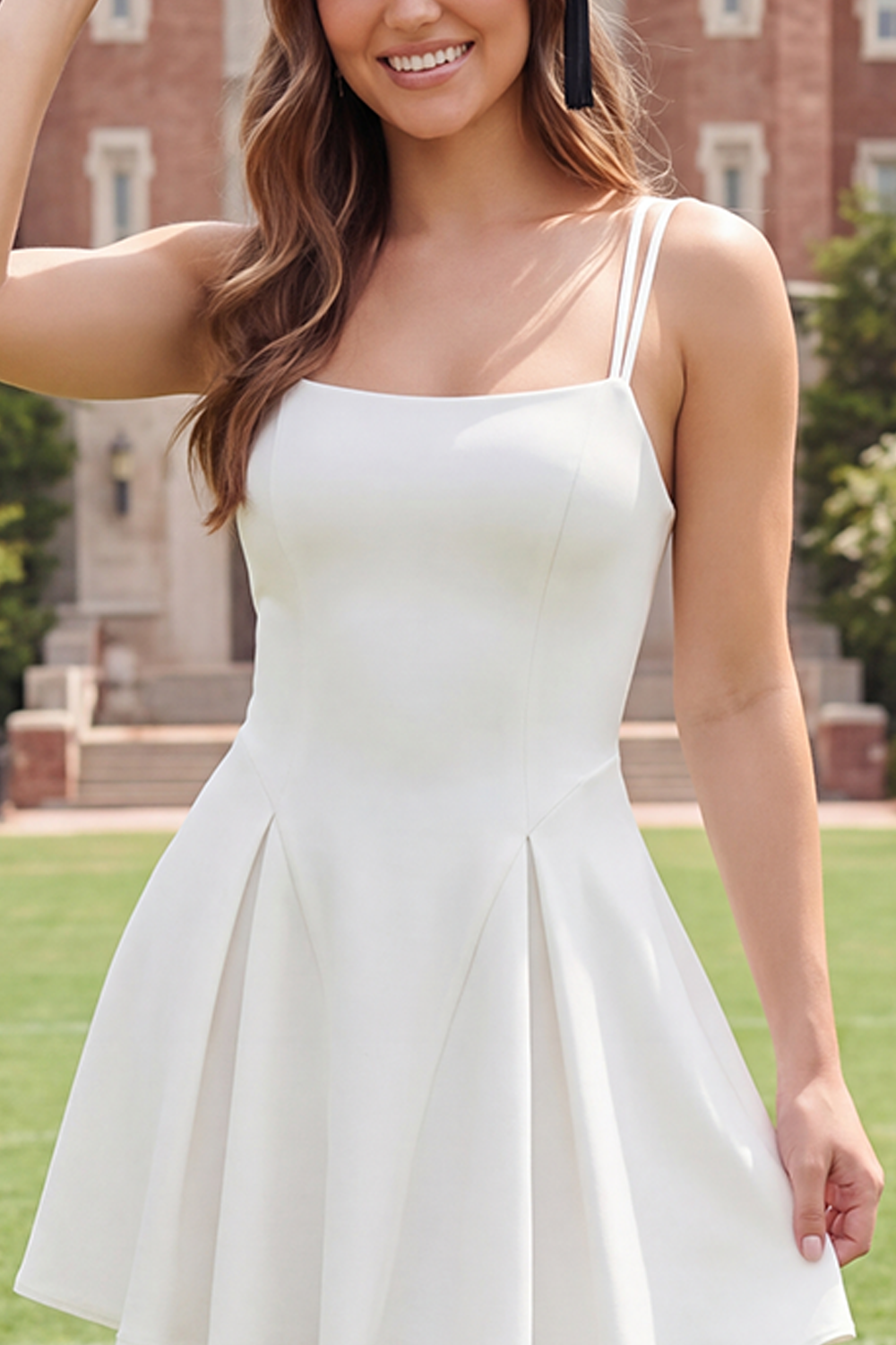 Simple White Spaghetti Straps Short A Line Graduation Dress