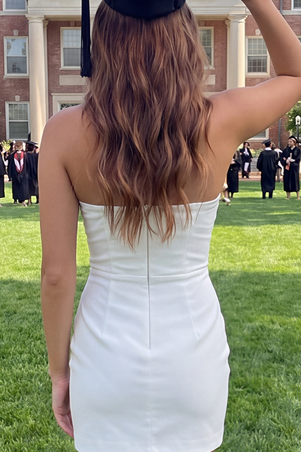 Tight Ruched Short Strapless White Graduation Dress with Slit