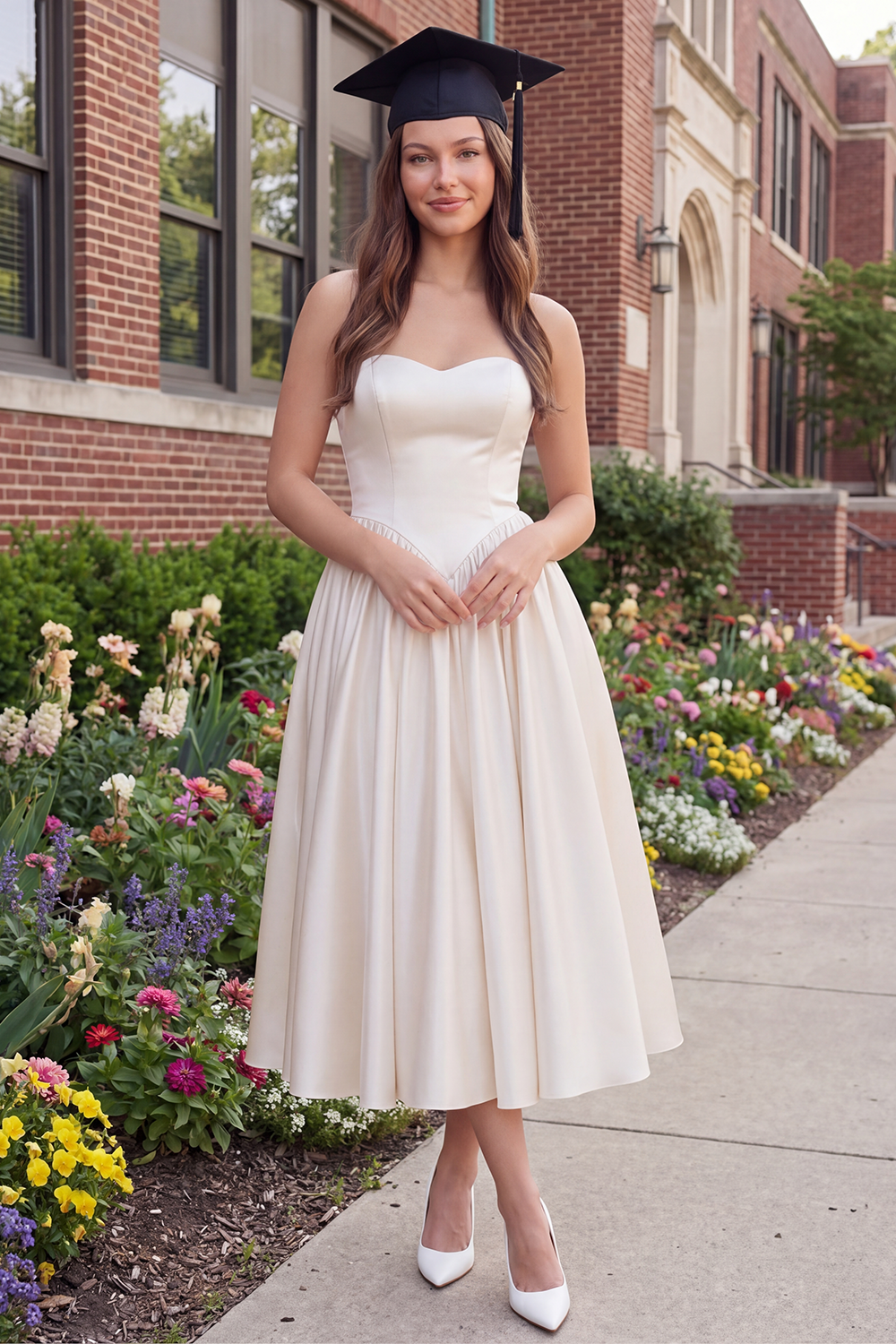 Simple White Long A Line Sweetheart Graduation Dress