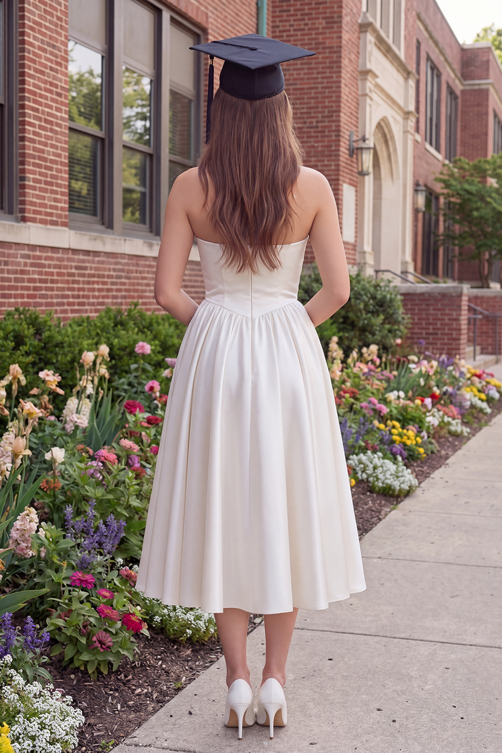 Simple White Long A Line Sweetheart Graduation Dress
