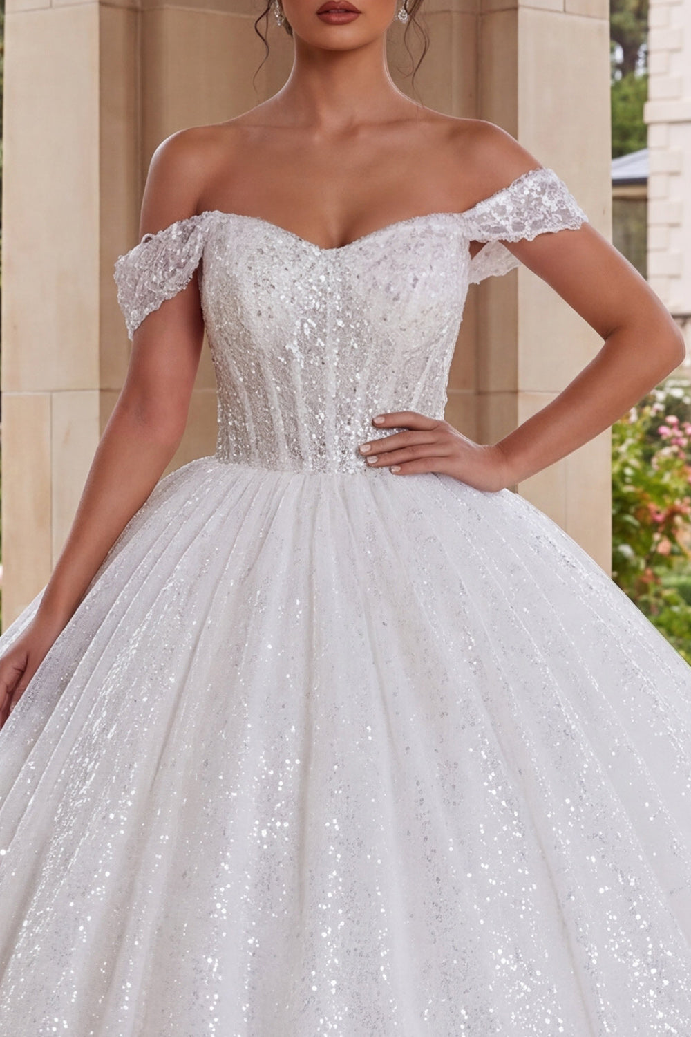 Sparkly White Off the Shoulder Ball Gown Long Quinceanera Dress with Beading