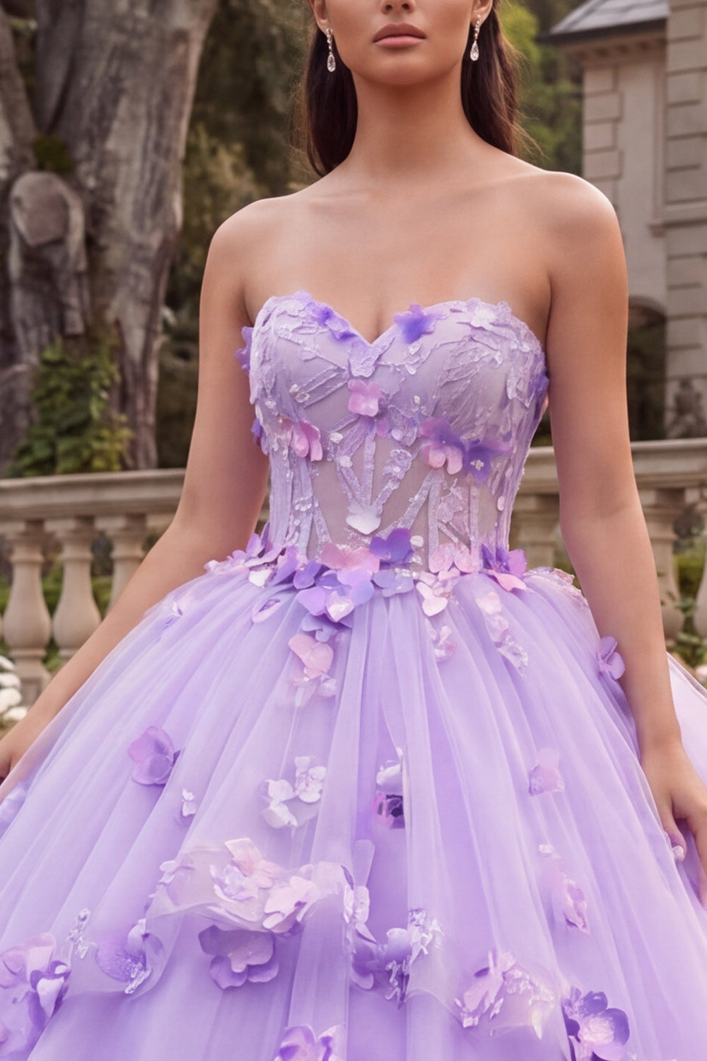Lilac Corset Long Floral Strapless Princess Quinceanera Dress