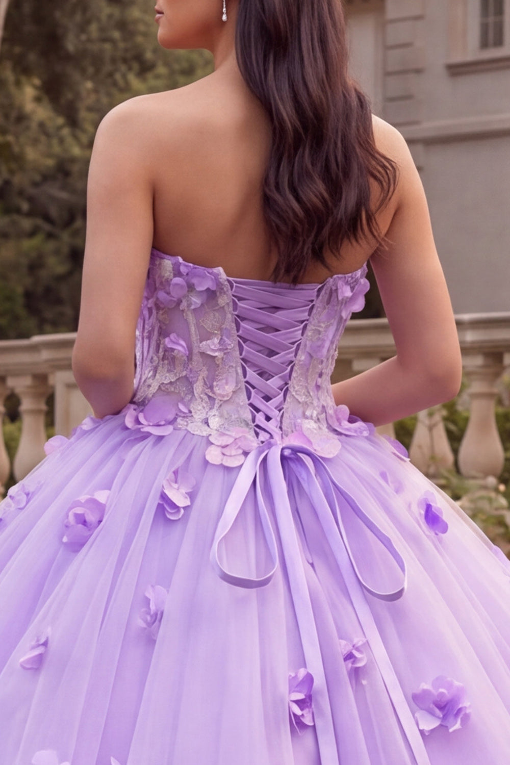 Lilac Corset Long Floral Strapless Princess Quinceanera Dress