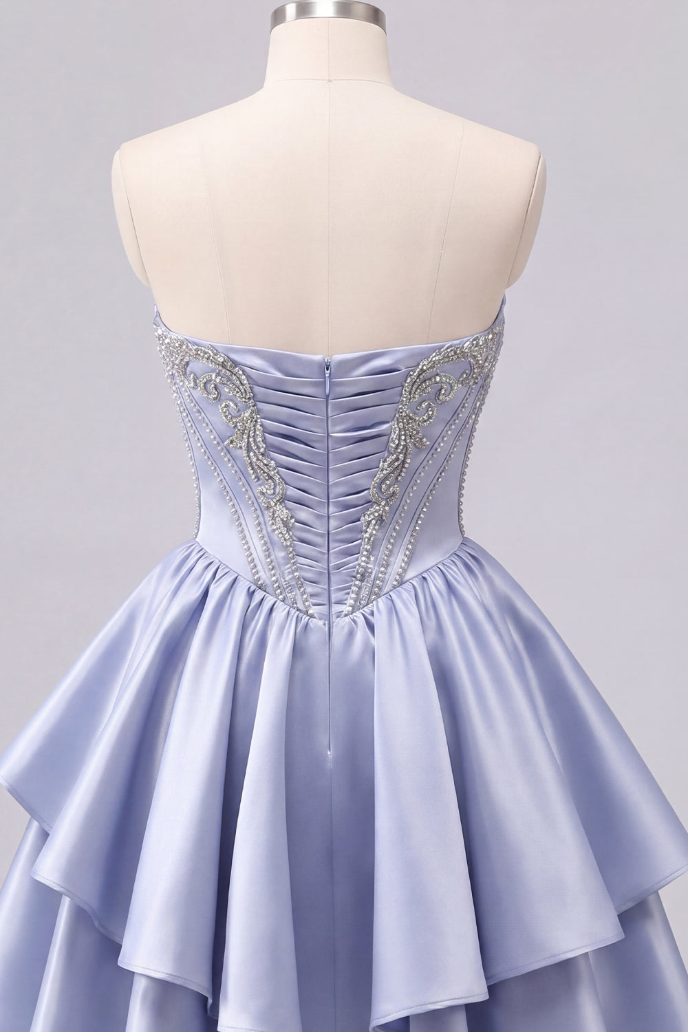 Sparkly Grey Blue Short A Line Corset Beaded Homecoming Dress with Ruffles