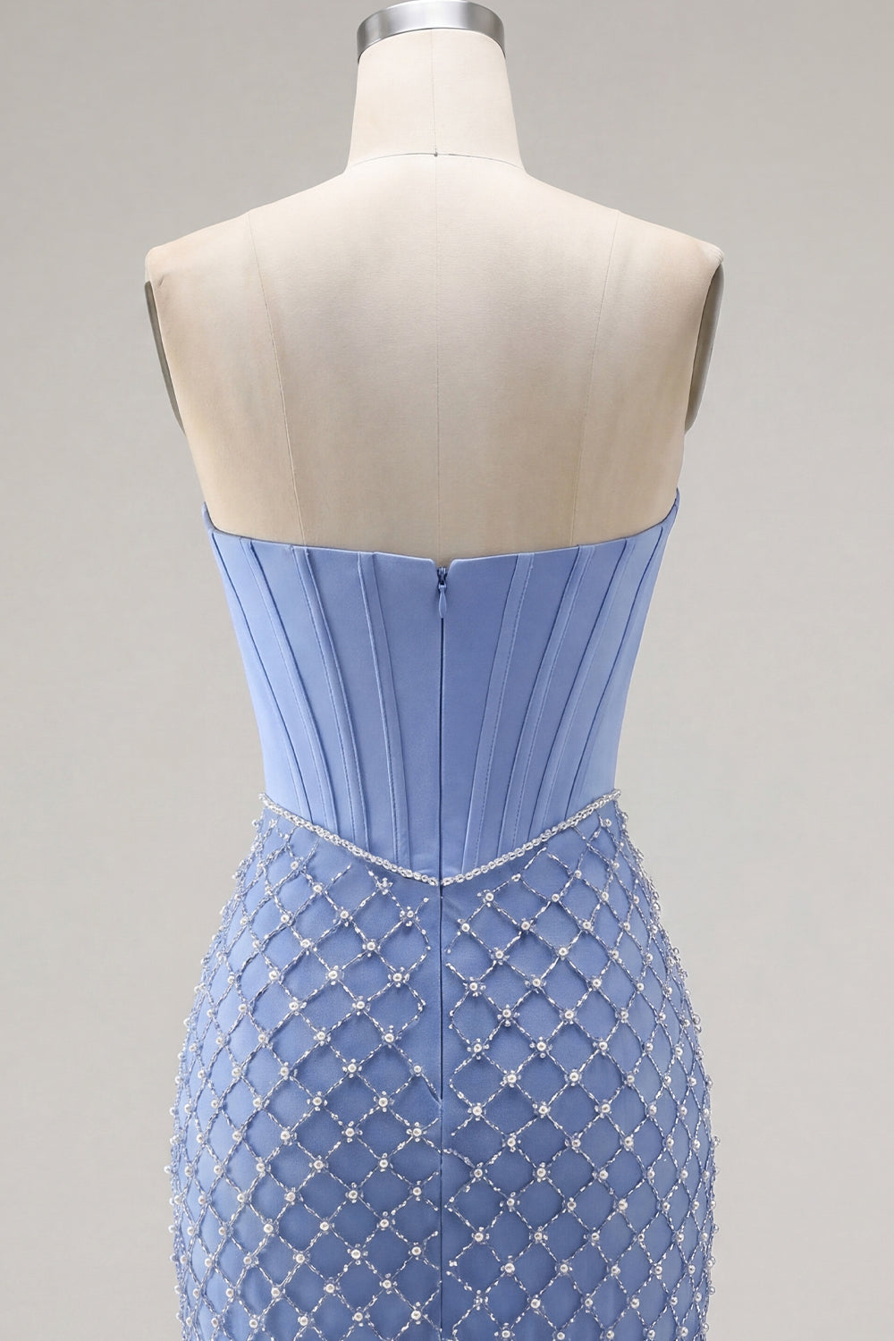Blue Corset Tight Short Strapless Homecoming Dress with Pearls