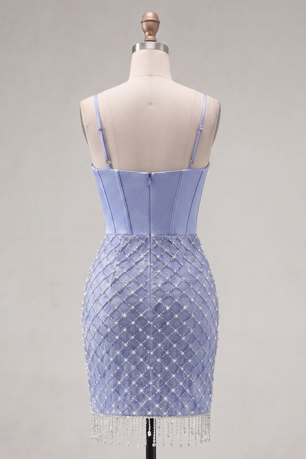 Blue Corset Tight Ruffled Short Fringed Homecoming Dress with Pearls
