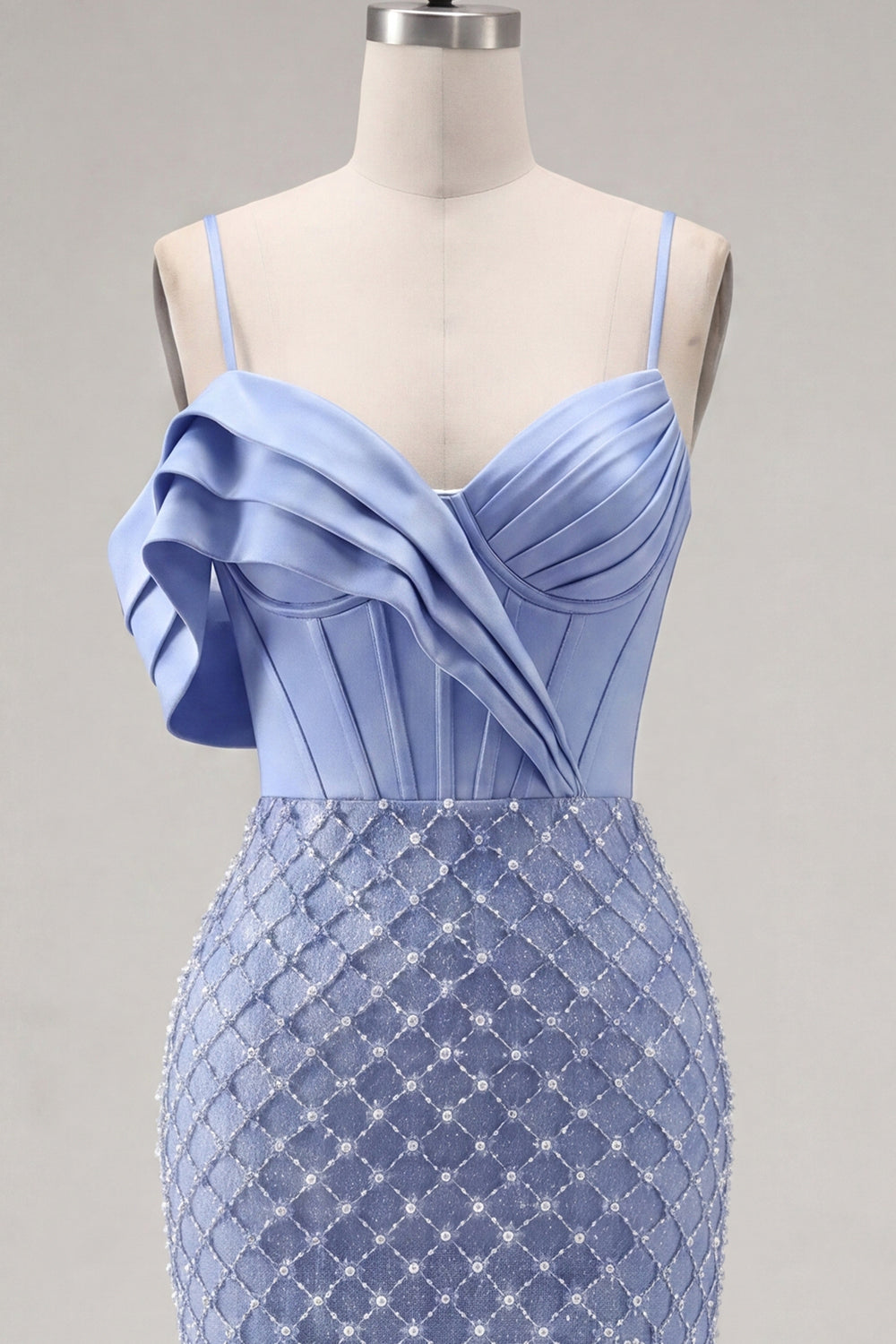 Blue Corset Tight Ruffled Short Fringed Homecoming Dress with Pearls