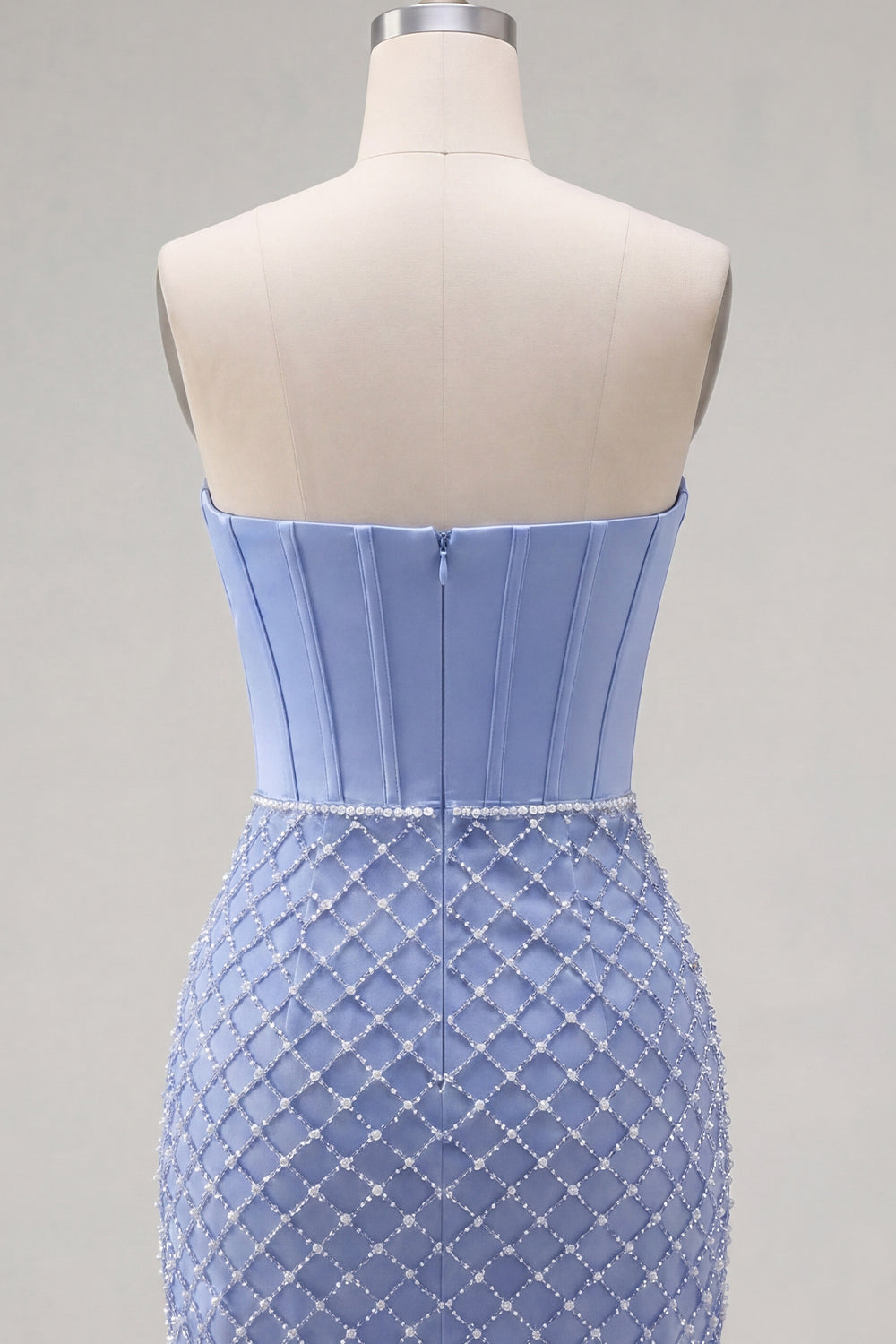 Blue Corset Tight Short Strapless Basque Waist Homecoming Dress with Pearls