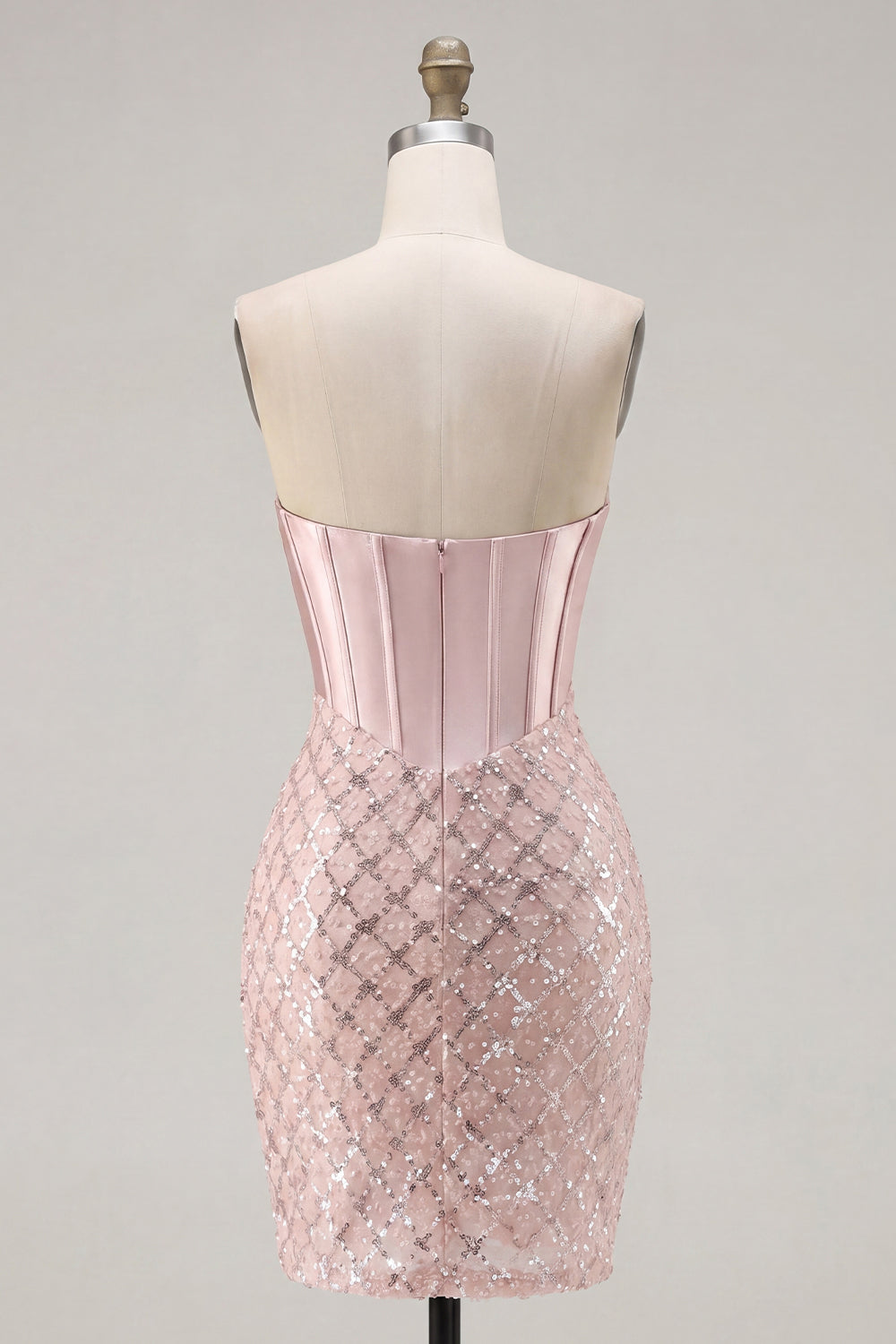 Sparkly Blush Tight Short Corset Strapless Homecoming Dress with Beading
