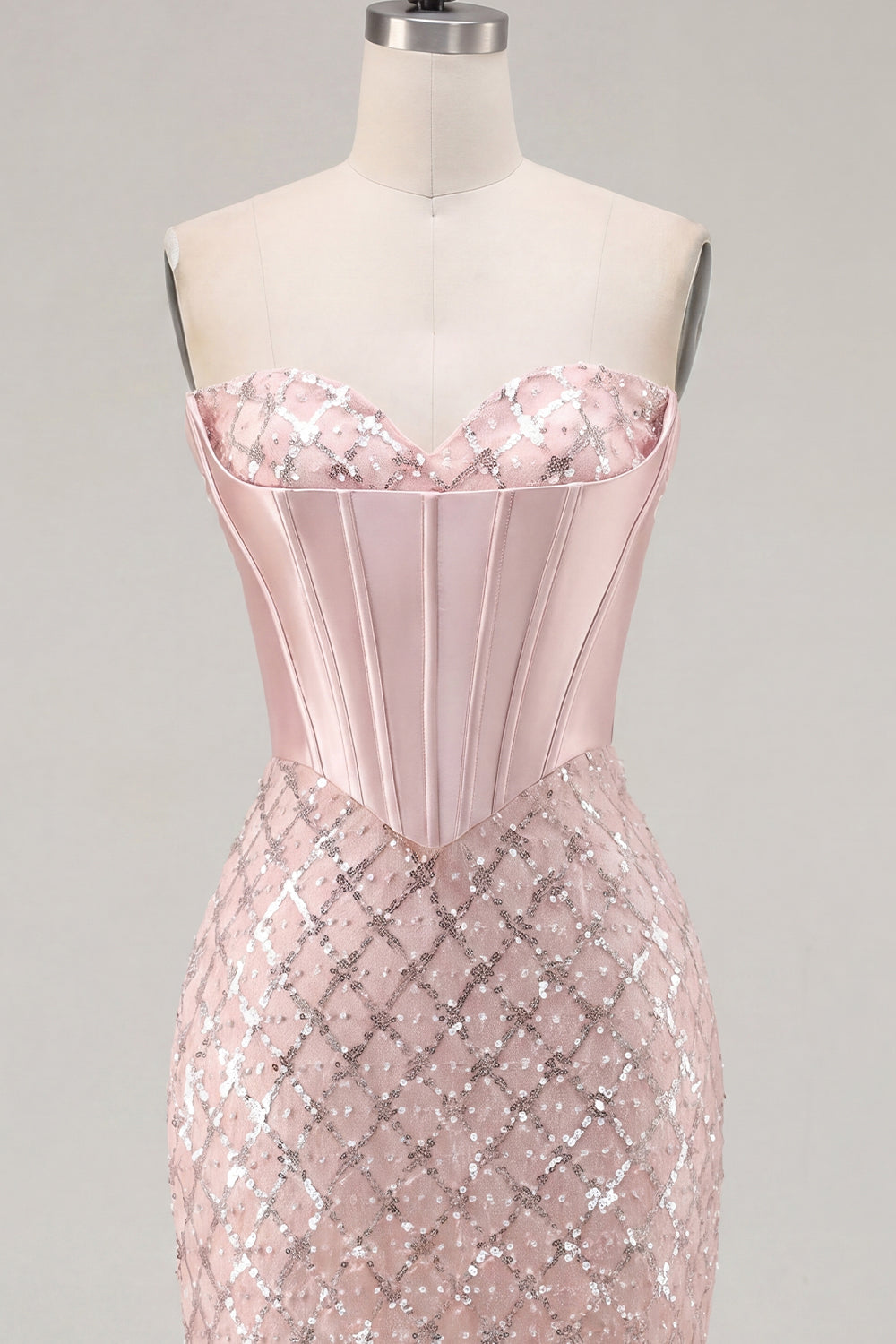 Sparkly Blush Tight Short Corset Strapless Homecoming Dress with Beading