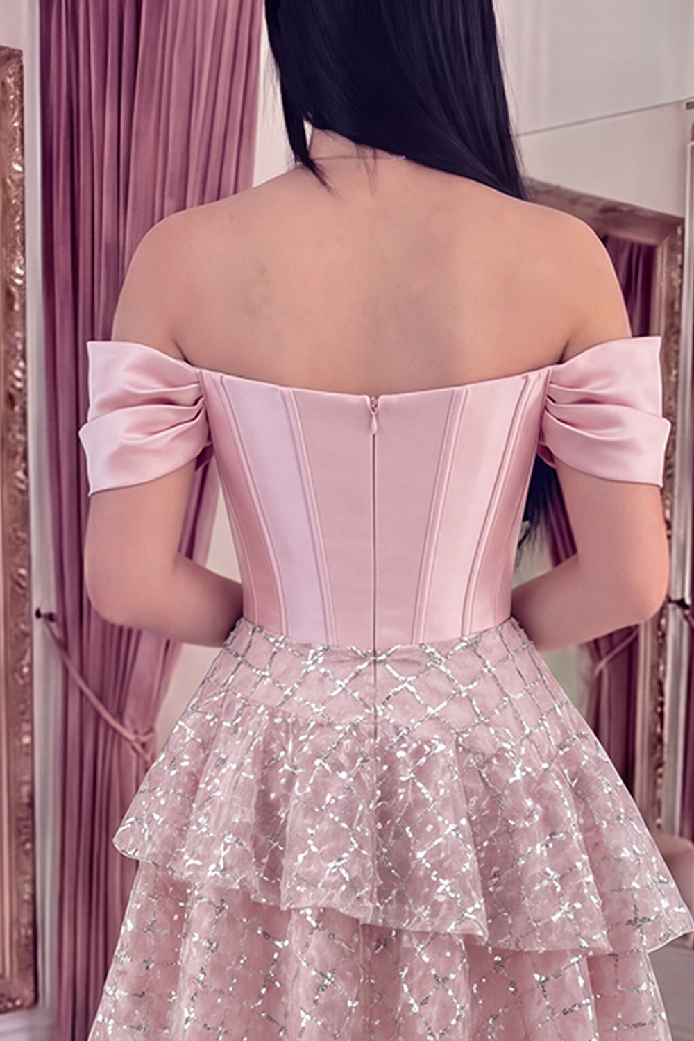 Sparkly Blush Corset Beaded Short A Line Homecoming Dress with Ruffles