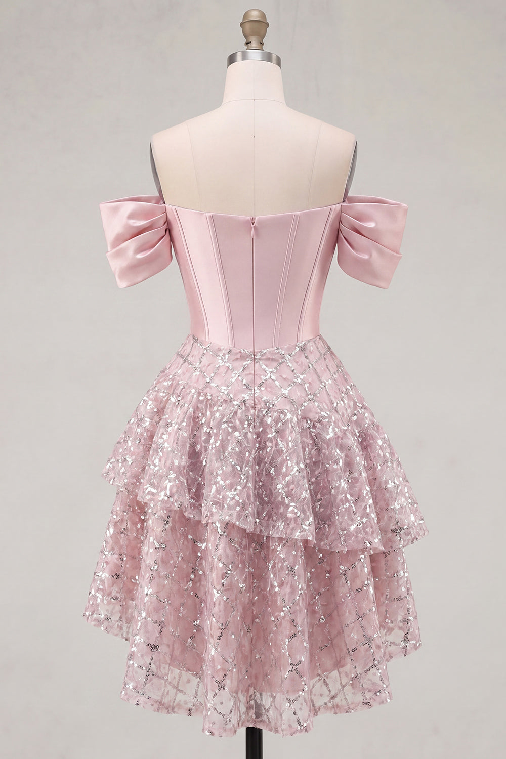 Sparkly Blush Corset Beaded Short A Line Homecoming Dress with Ruffles