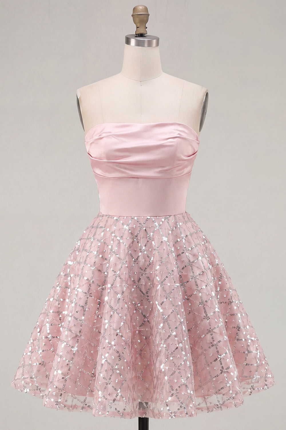 Sparkly Ruched Strapless Short A Line Blush Beaded Homecoming Dress