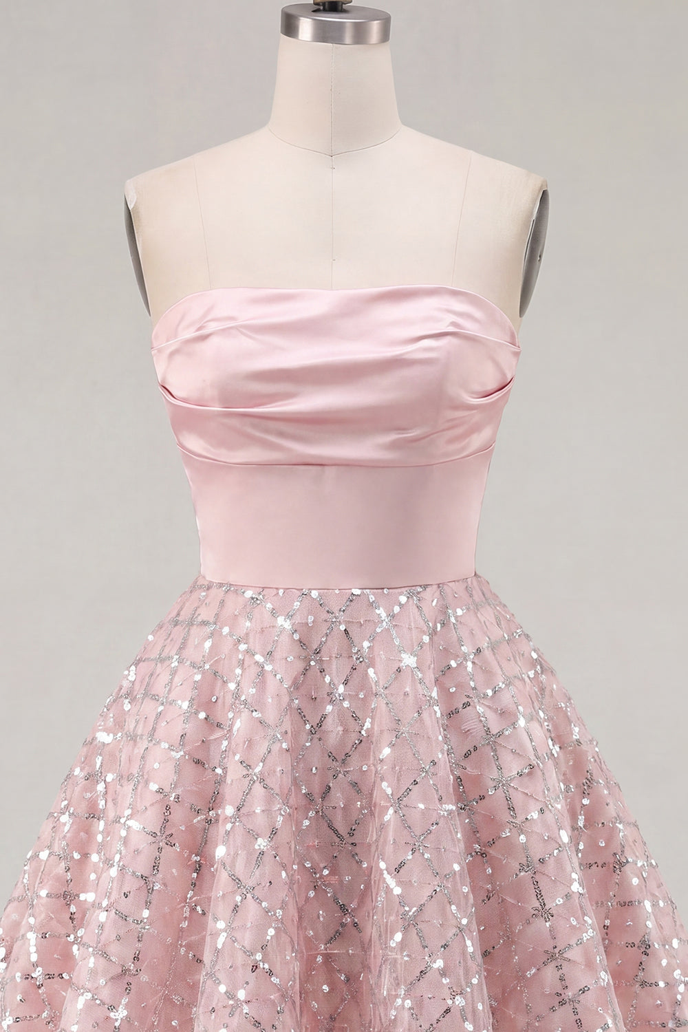 Sparkly Ruched Strapless Short A Line Blush Beaded Homecoming Dress