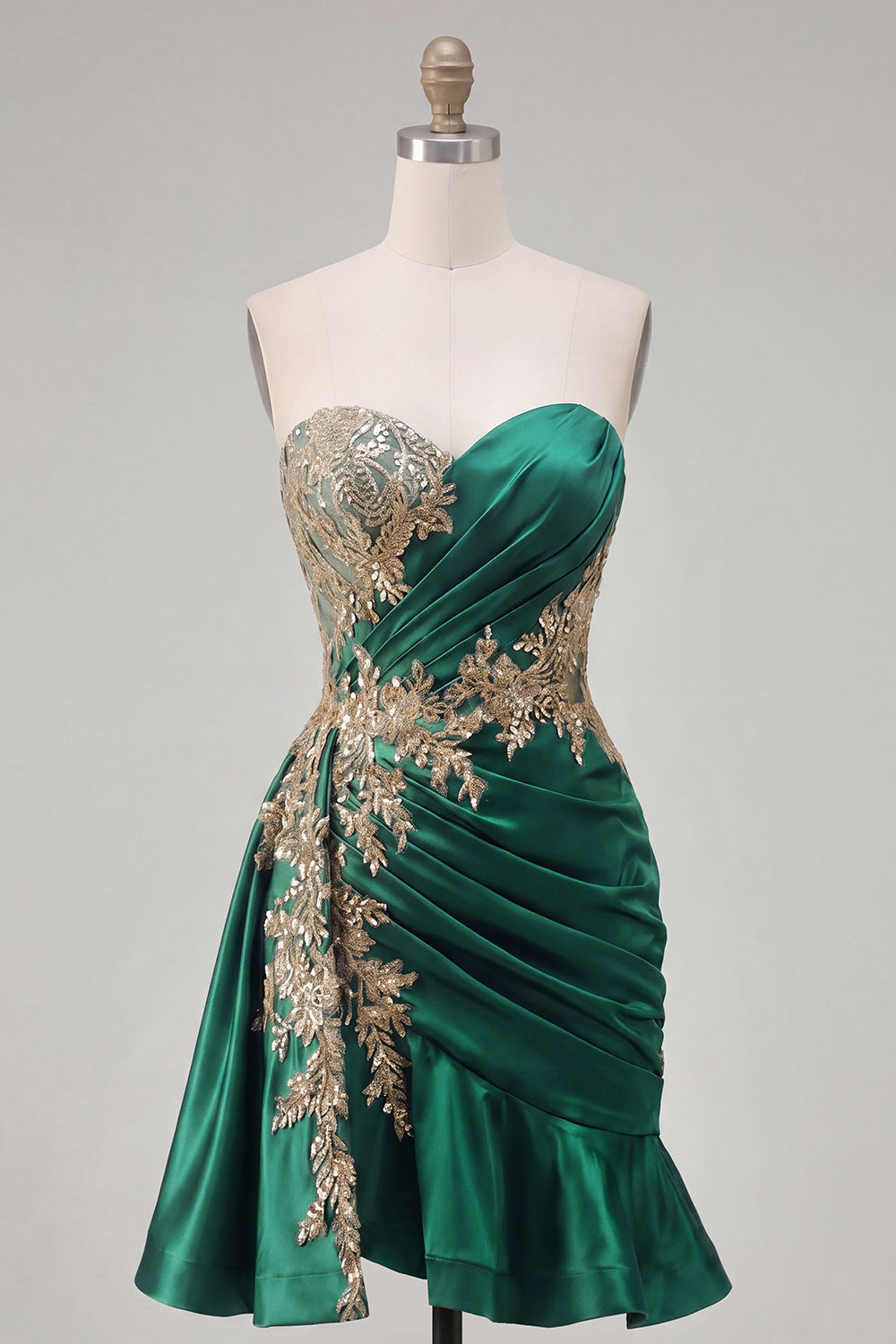 Sparkly Dark Green Sweetheart Short A Line Appliqued Homecoming Dress with Ruffles