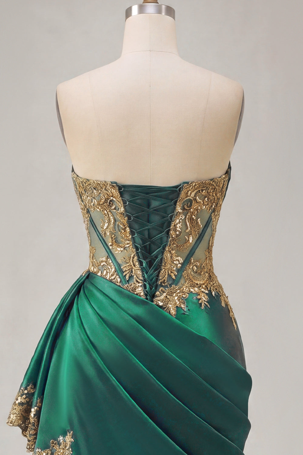 Sparkly Dark Green Strapless Corset Ruched Short Appliqued Homecoming Dress with Ruffles