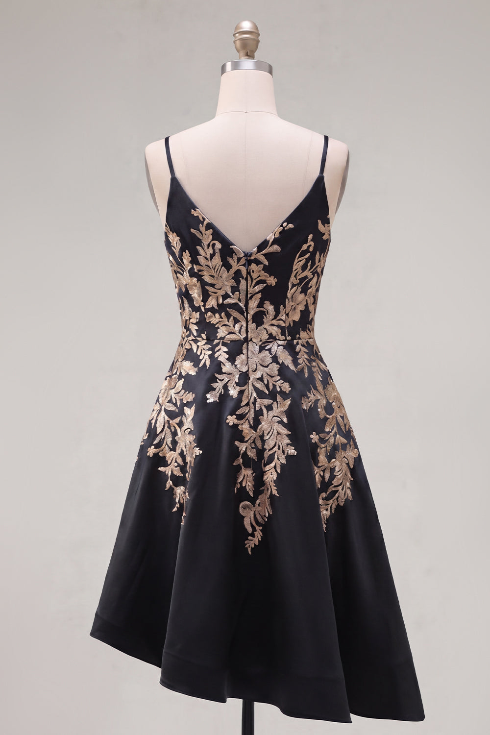 Sparkly Black Spaghetti Straps Asymmetrical A Line Sequin Homecoming Dress