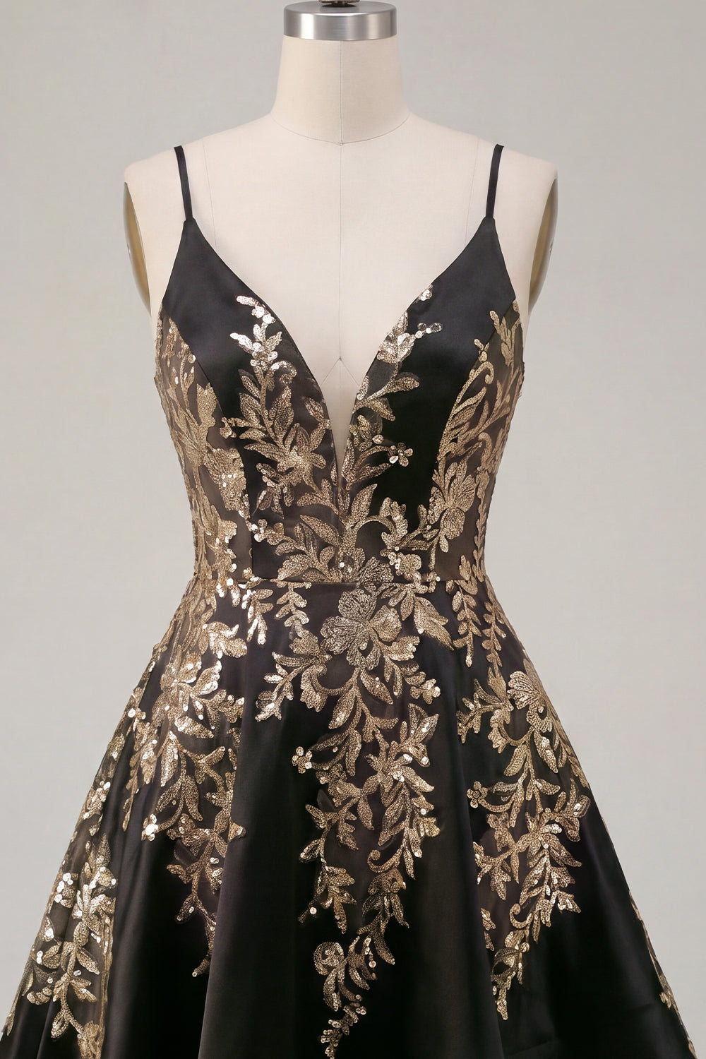 Sparkly Black Spaghetti Straps Asymmetrical A Line Sequin Homecoming Dress