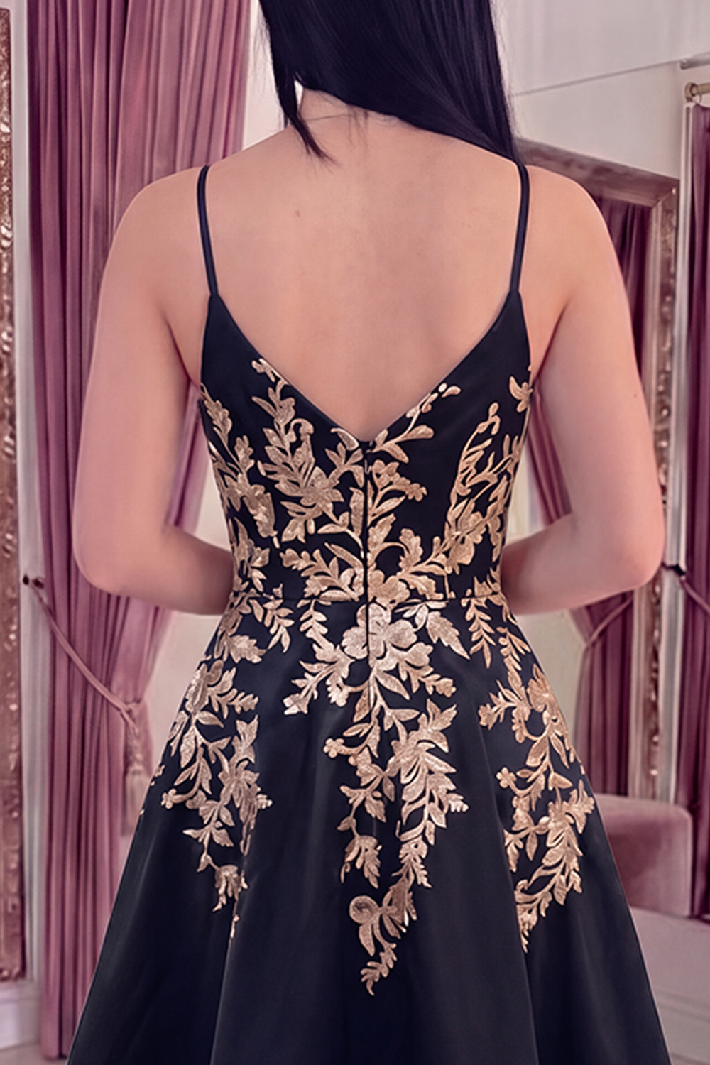 Sparkly Black Spaghetti Straps Asymmetrical A Line Sequin Homecoming Dress