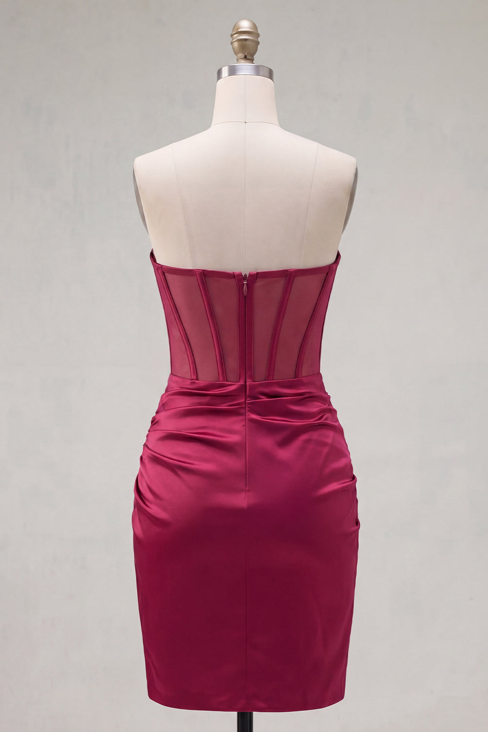 Sparkly Burgundy Tight Short Ruched Corset Strapless Homecoming Dress with Beading