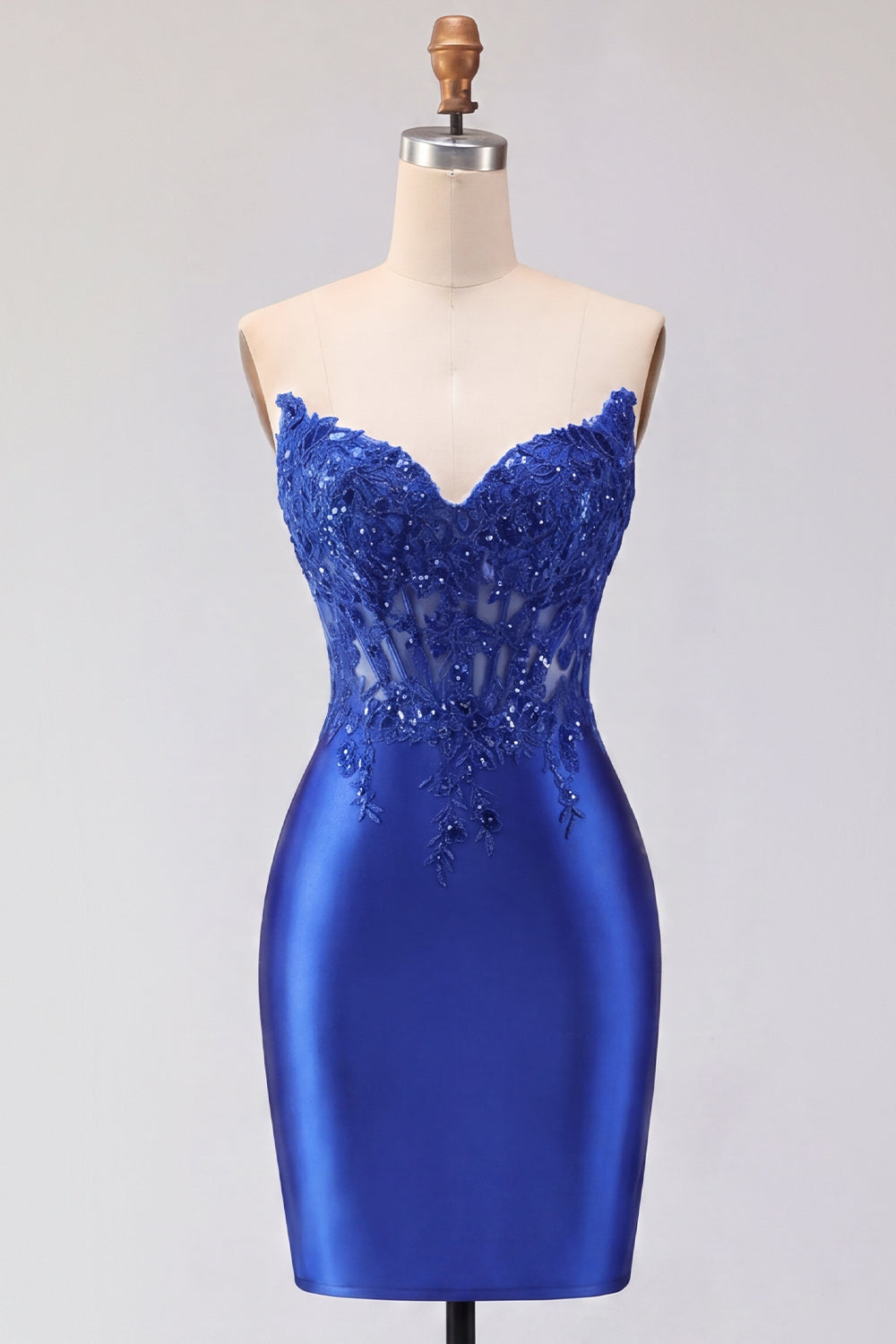 Royal Blue Corset Tight Short Strapless Homecoming Dress with Lace