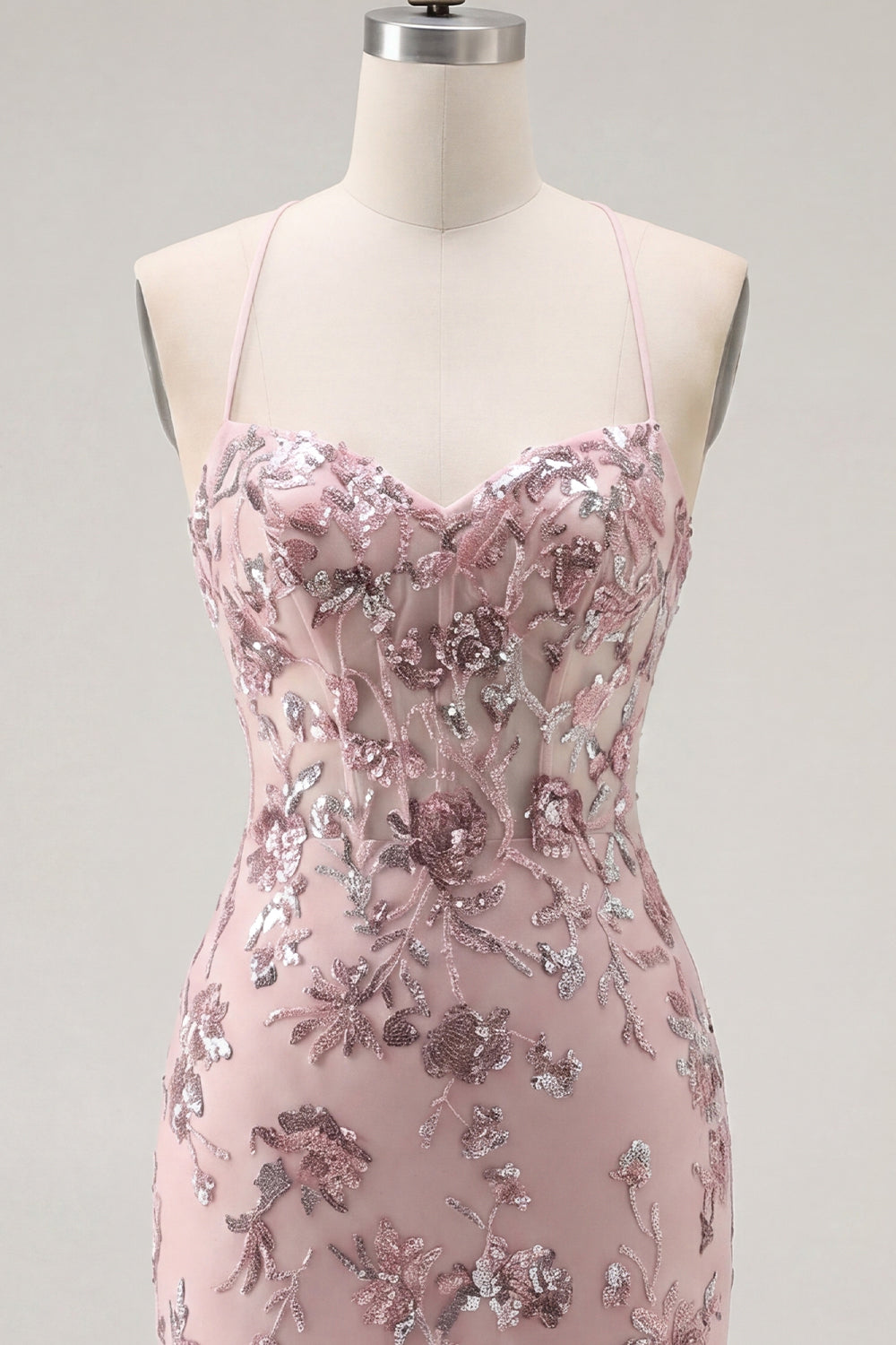 Sparkly Purple Floral Spaghetti Straps Corset Tight Short Beaded Homecoming Dress