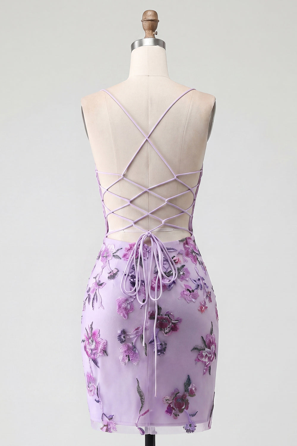 Sparkly Purple Floral Spaghetti Straps Corset Tight Short Beaded Homecoming Dress