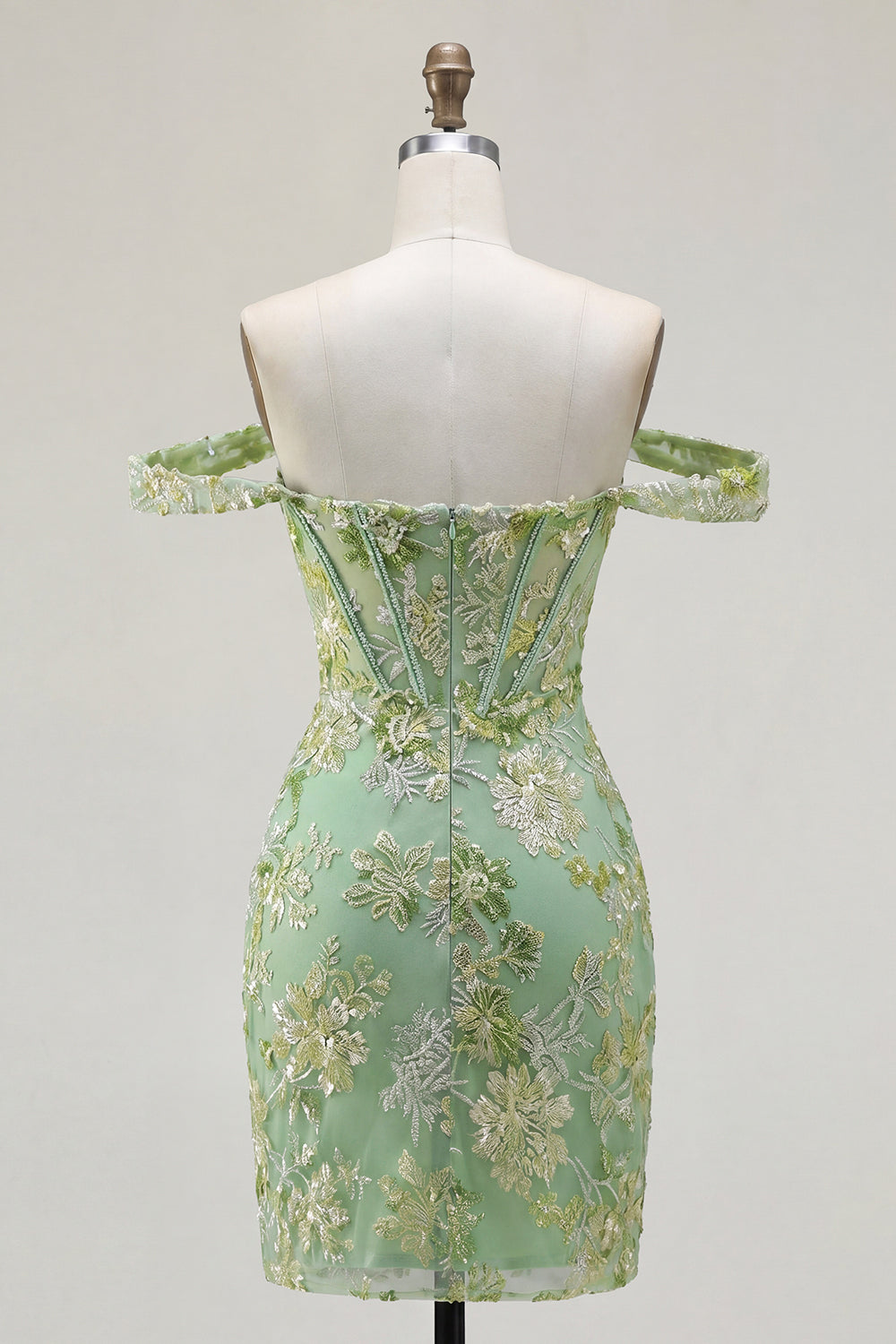 Green Tight Off the Shoulder Floral Short Corset Homecoming Dress