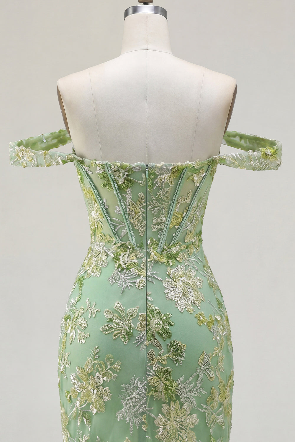 Green Tight Off the Shoulder Floral Short Corset Homecoming Dress
