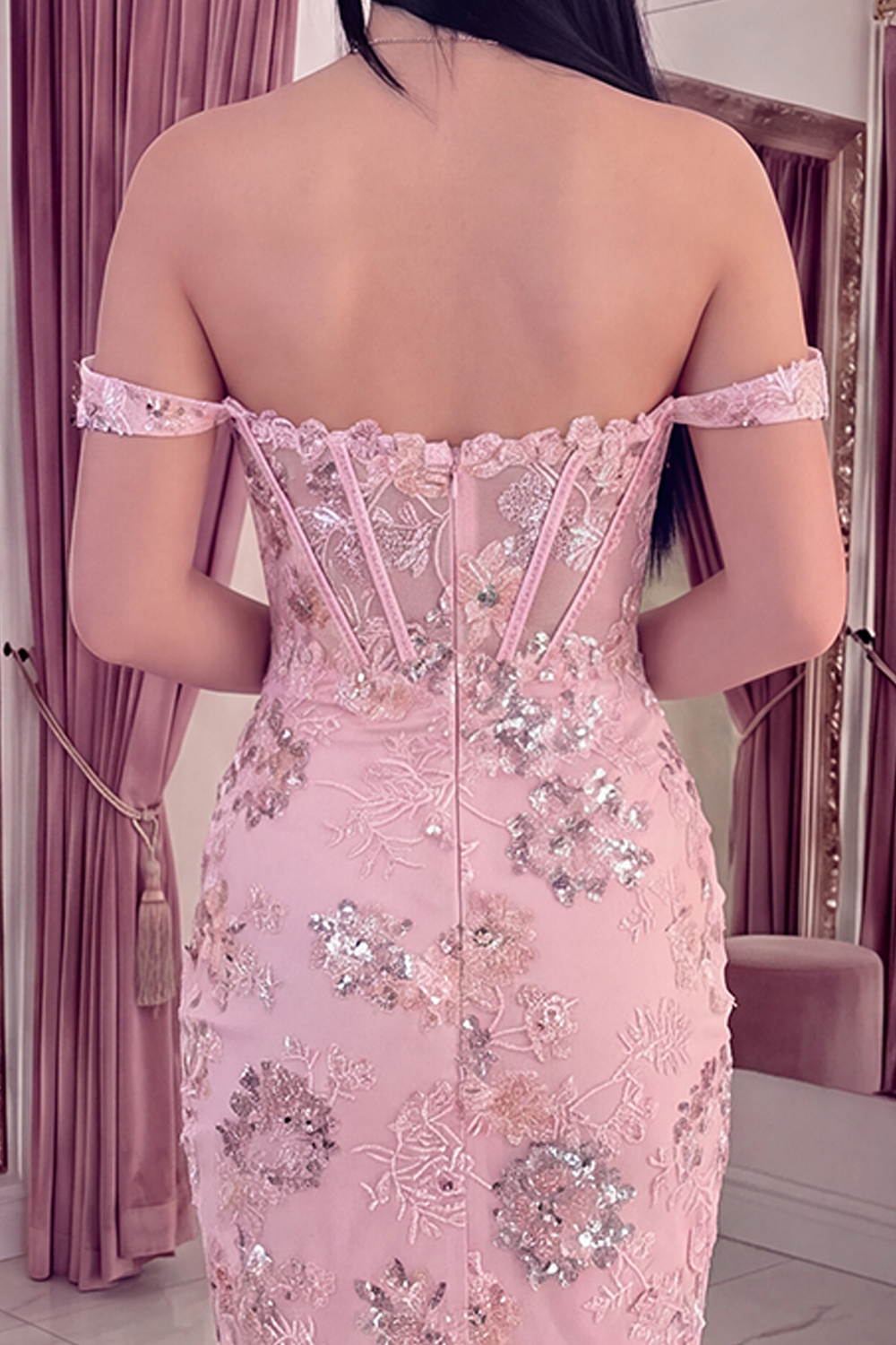Sparkly Blush Floral Corset Tight Short Beaded Homecoming Dress