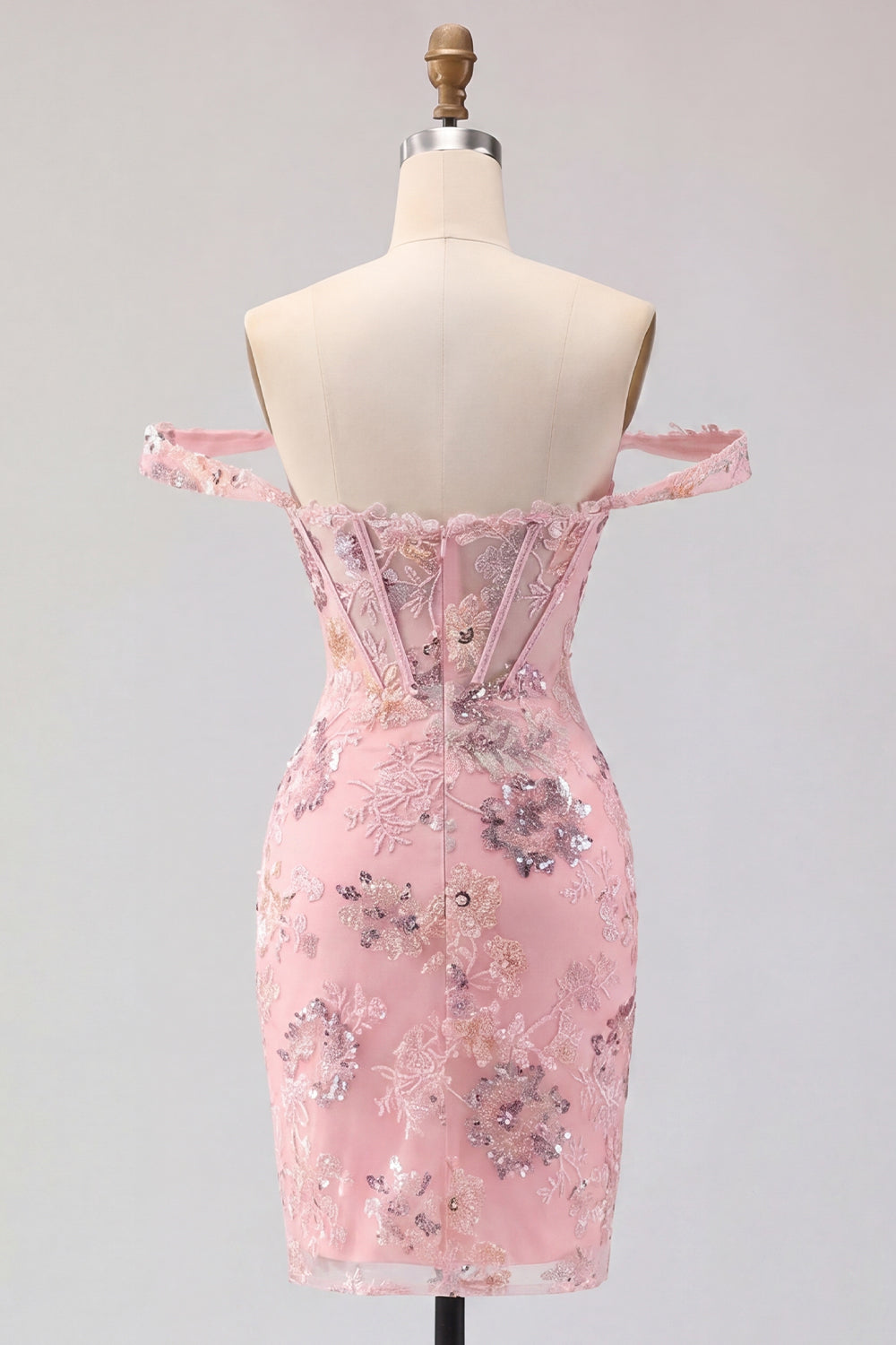 Sparkly Blush Floral Corset Tight Short Beaded Homecoming Dress