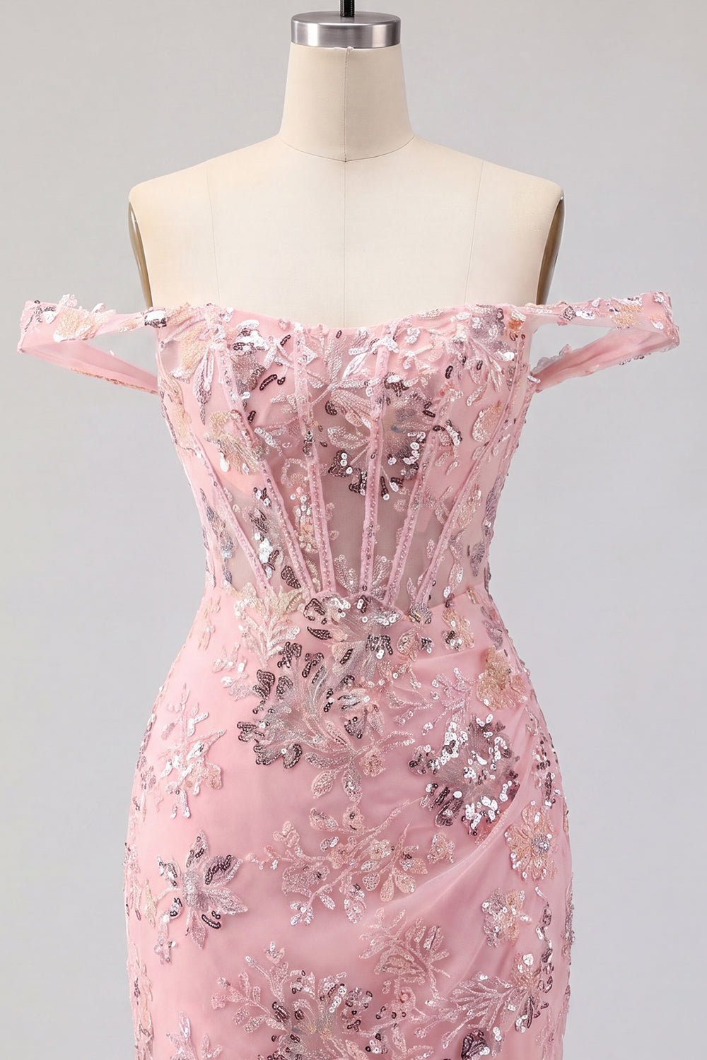 Sparkly Blush Floral Corset Tight Short Beaded Homecoming Dress