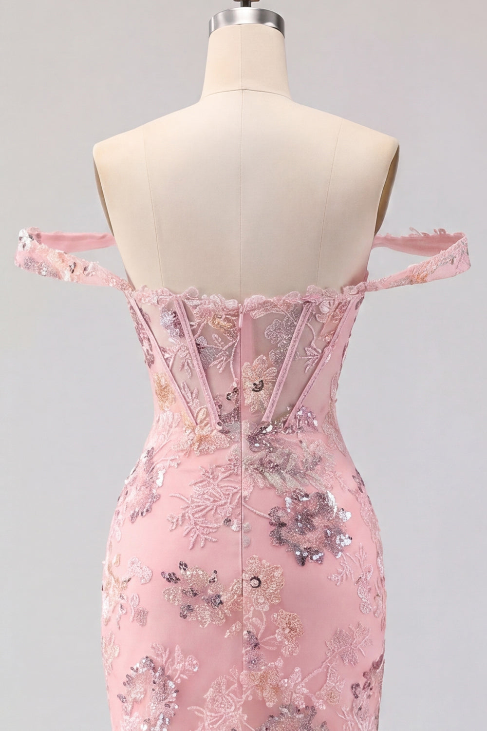 Sparkly Blush Floral Corset Tight Short Beaded Homecoming Dress