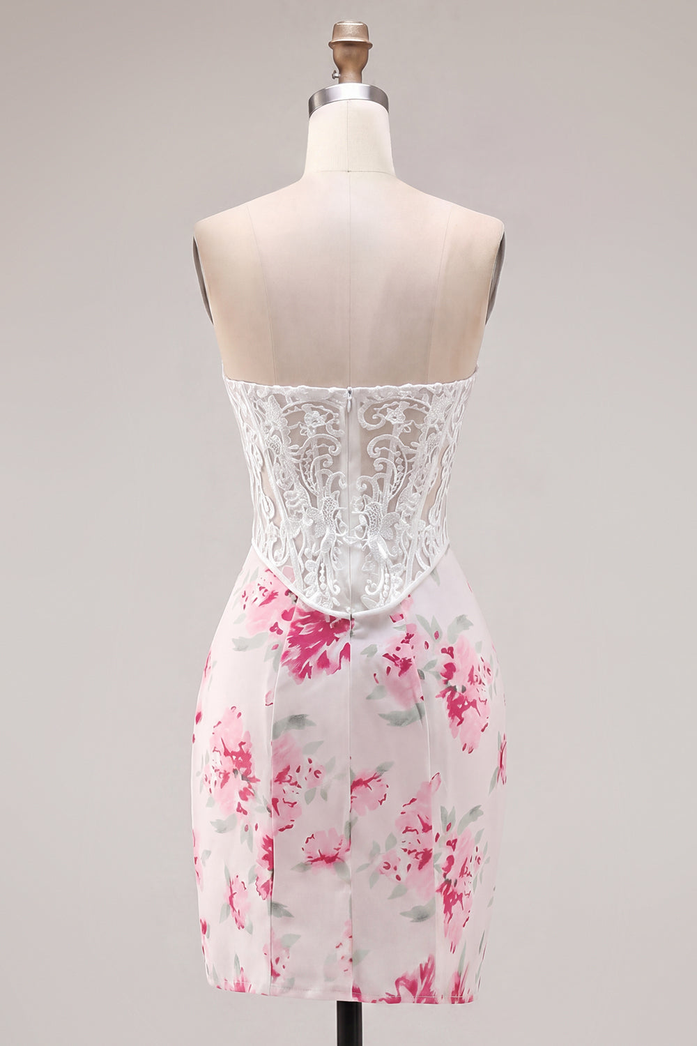 White Fuchsia Flower Tight Sweetheart Short Corset Homecoming Dress with Lace