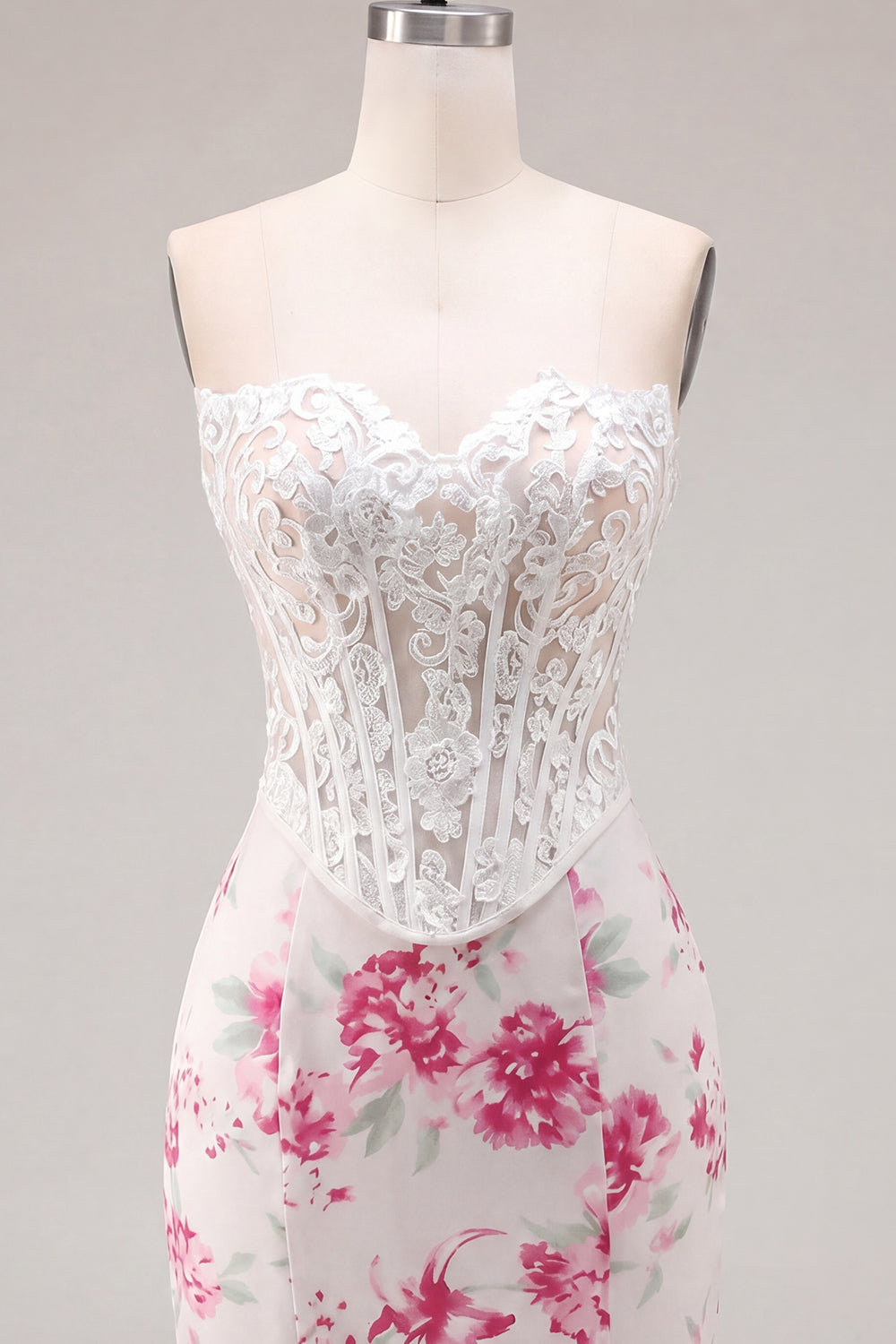 White Fuchsia Flower Tight Sweetheart Short Corset Homecoming Dress with Lace