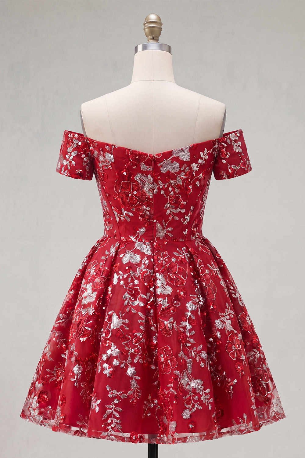Sparkly Red Floral Short Corset A Line Homecoming Dress with Beading
