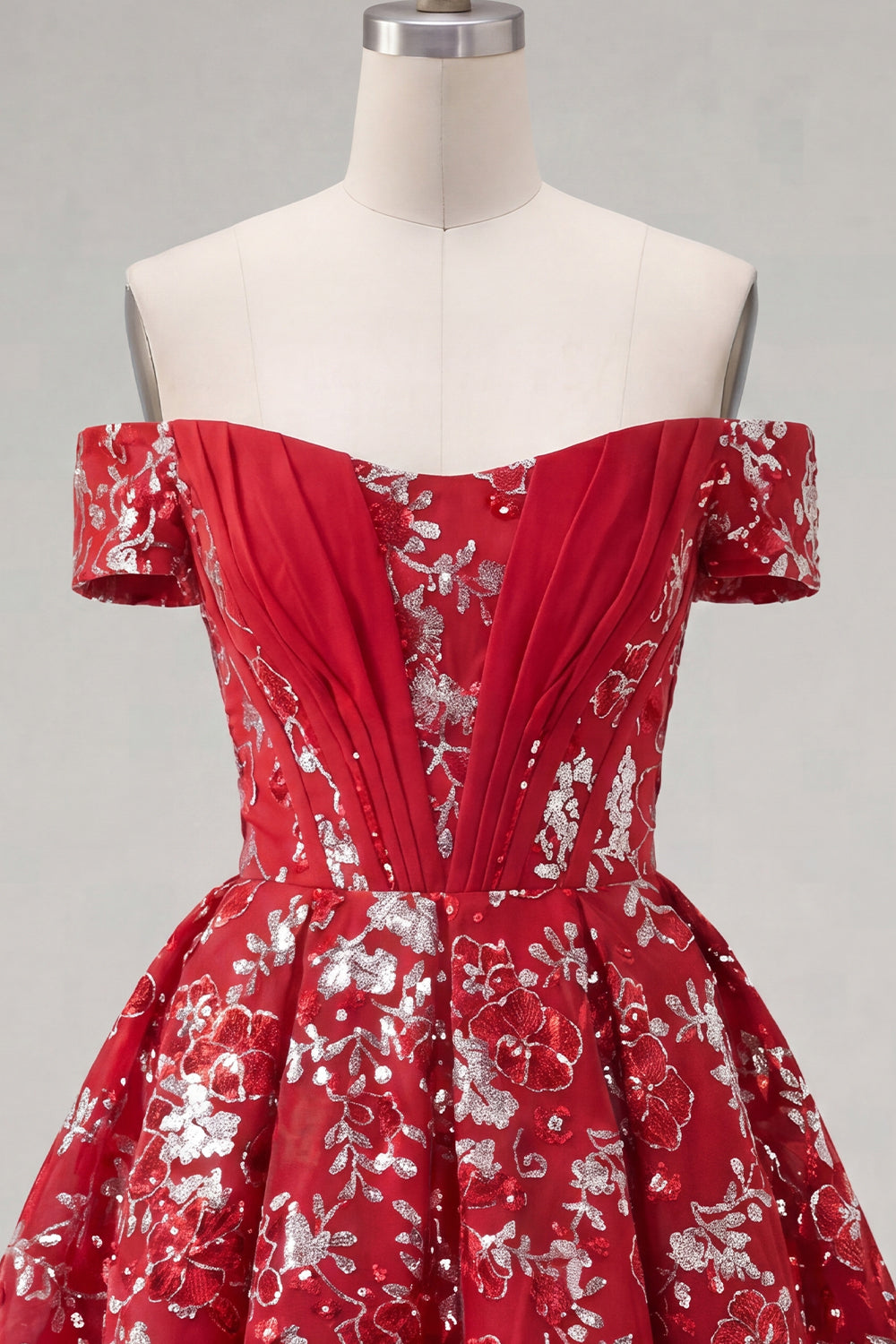 Sparkly Red Floral Short Corset A Line Homecoming Dress with Beading