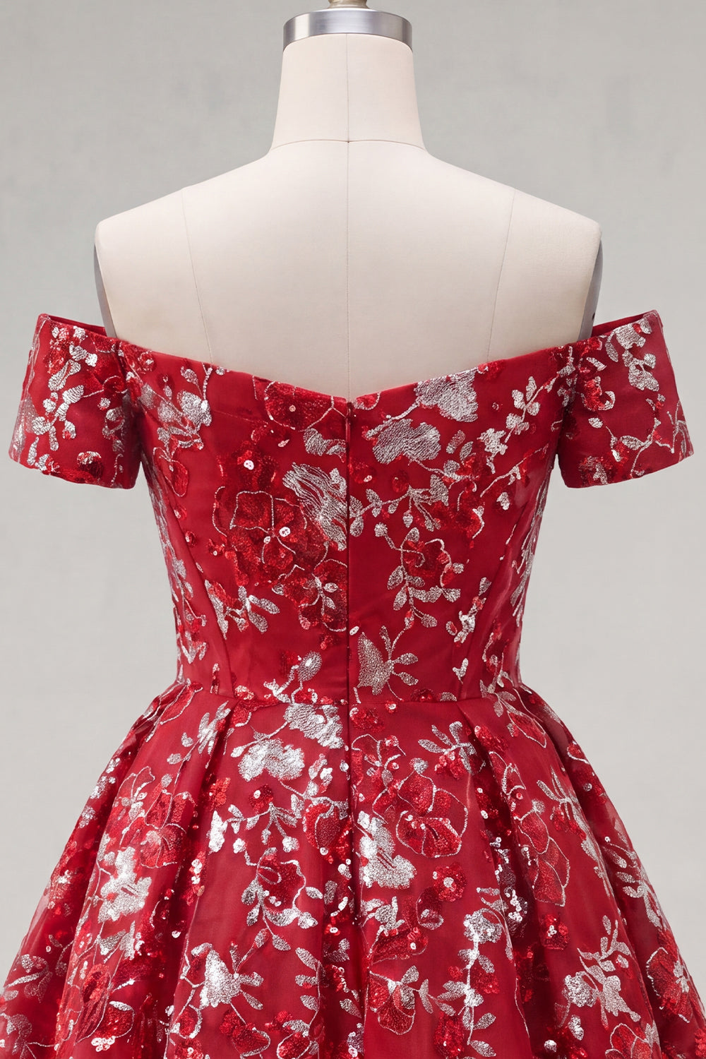 Sparkly Red Floral Short Corset A Line Homecoming Dress with Beading
