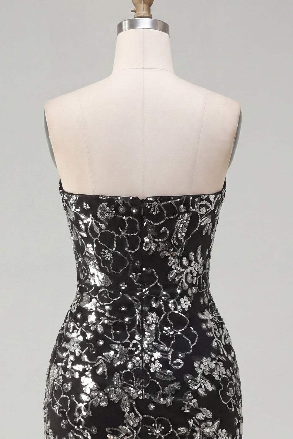 Sparkly Black Short Tight Ruched Floral Strapless Homecoming Dress with Sequins