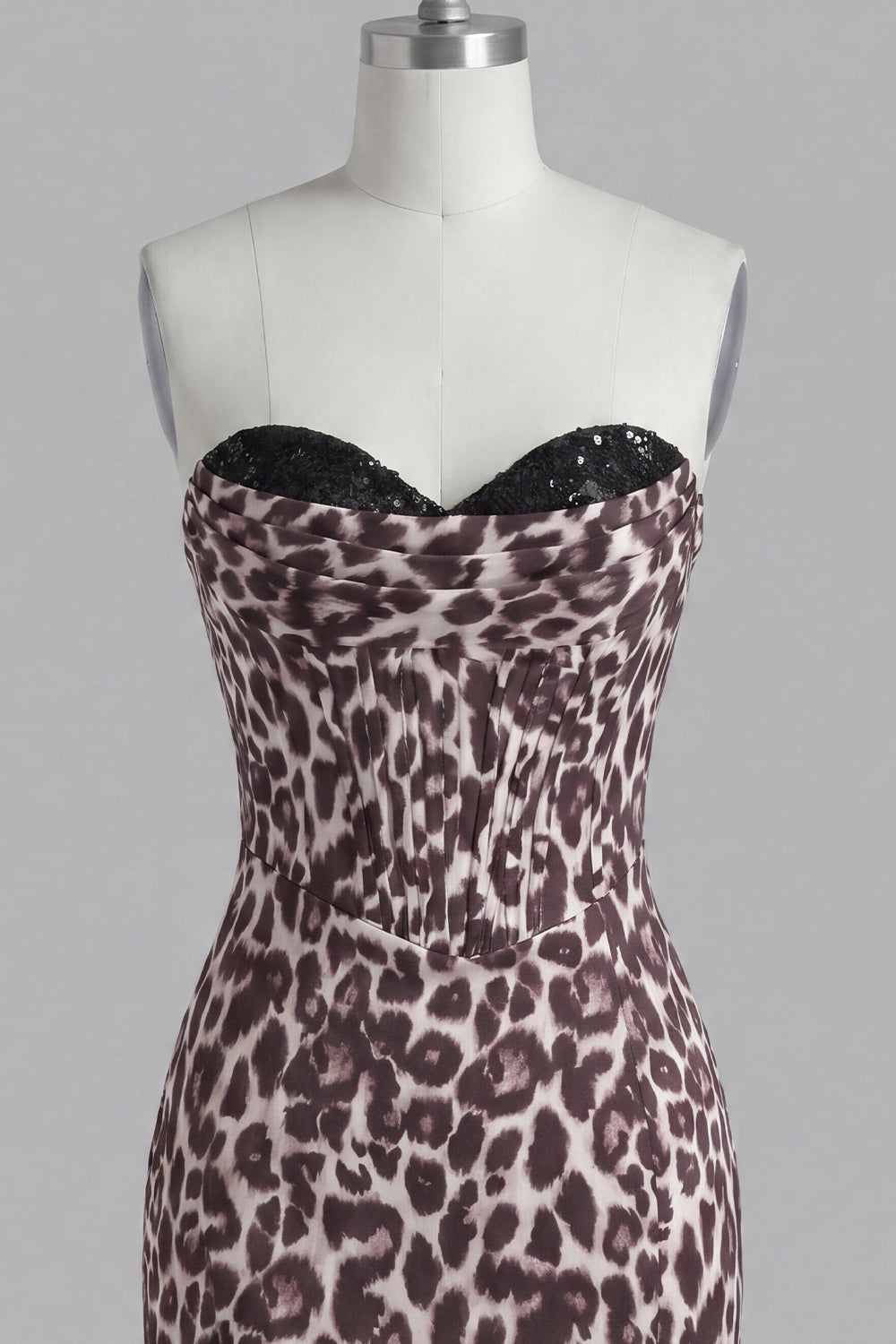 Sparkly Coffee Leopard Print Short Ruched Tight Corset Homecoming Dress with Beading