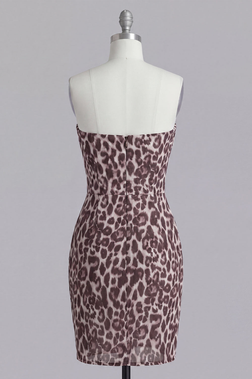 Strapless Coffee Leopard Print Tight Ruched Short Homecoming Dress