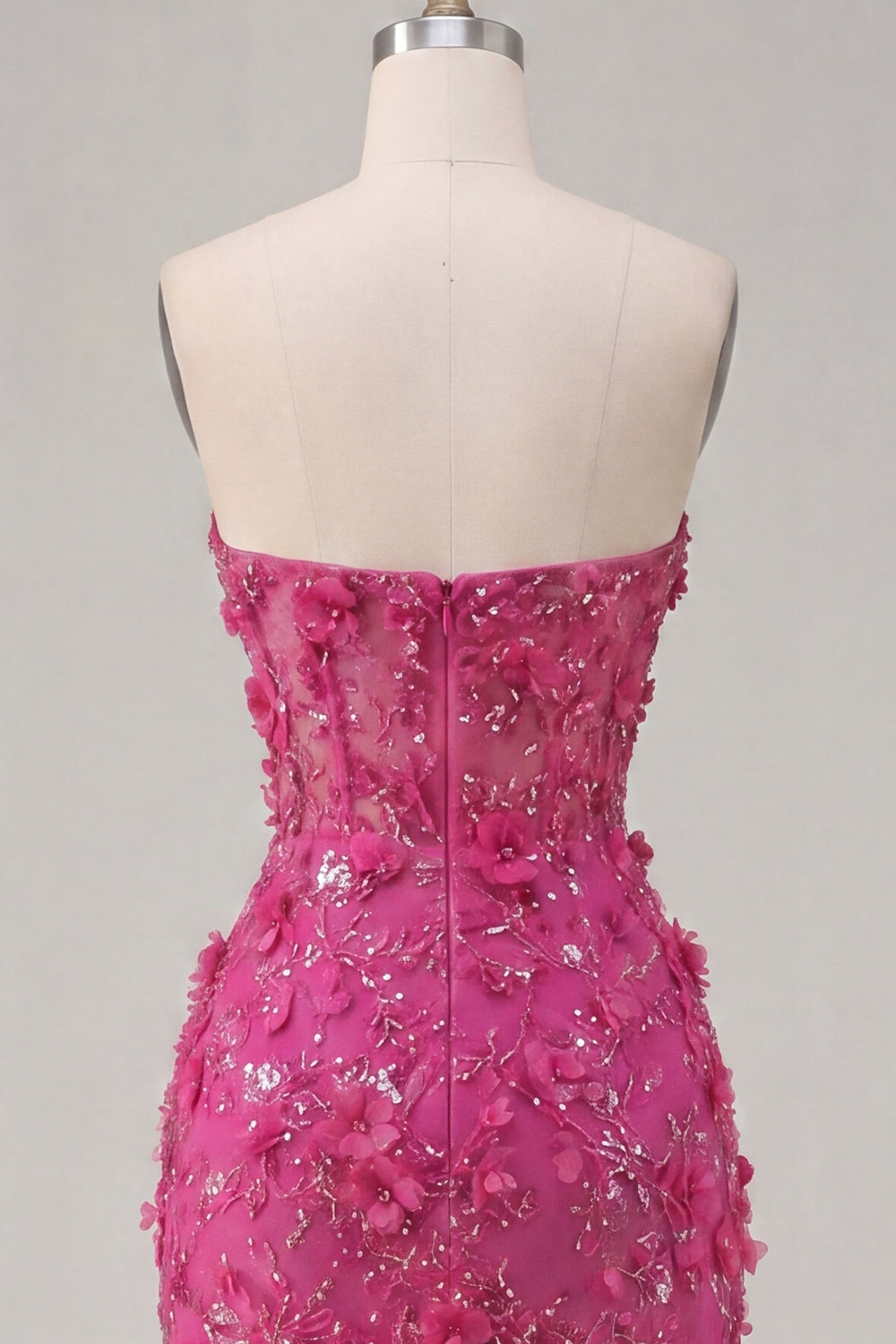 Sparkly Fuchsia Corset Sweetheart Floral Tight Short Homecoming Dress with Beading