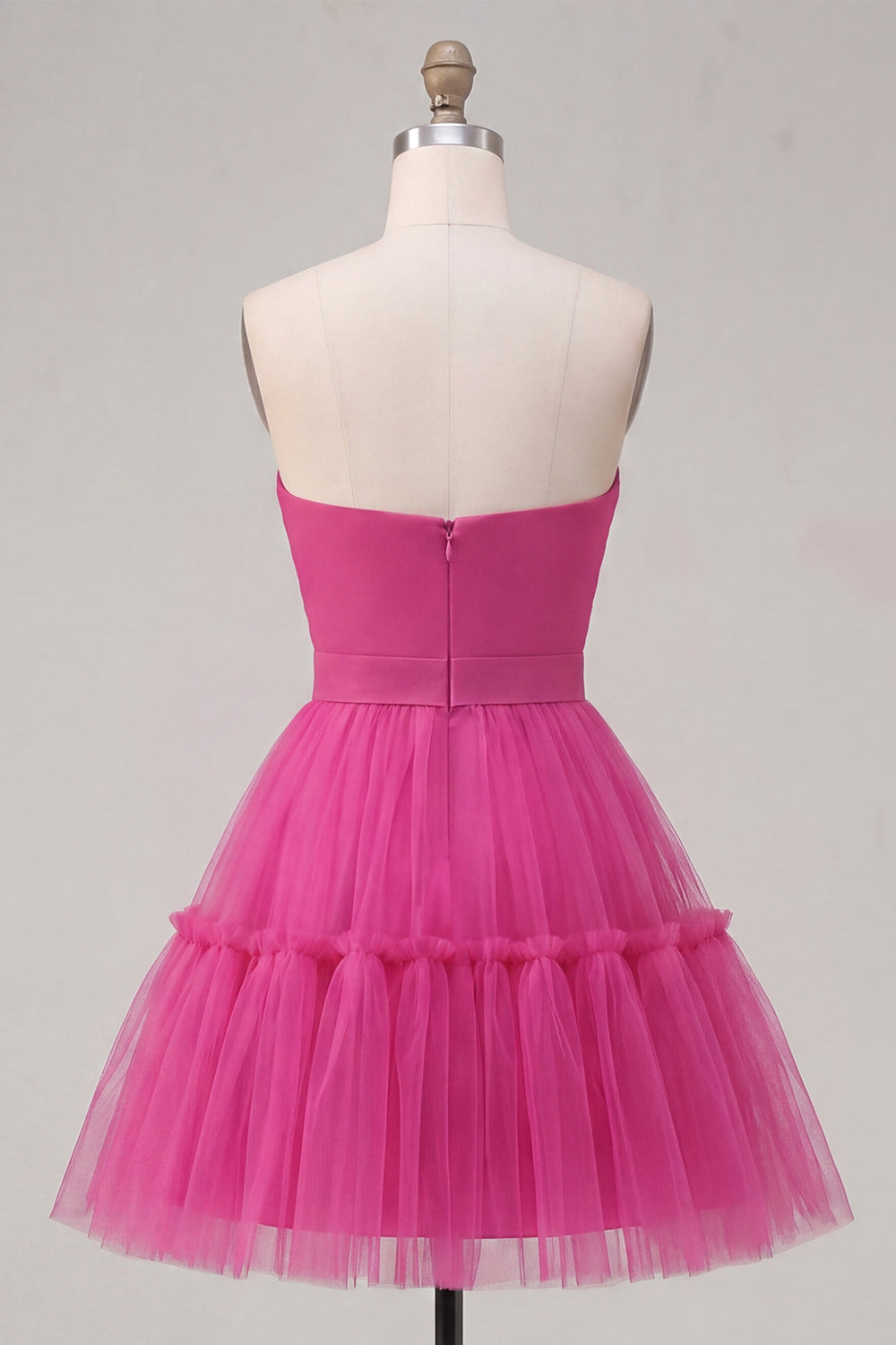 Fuchsia Sweetheart Tulle A Line Short Ruched Homecoming Dress with Bow