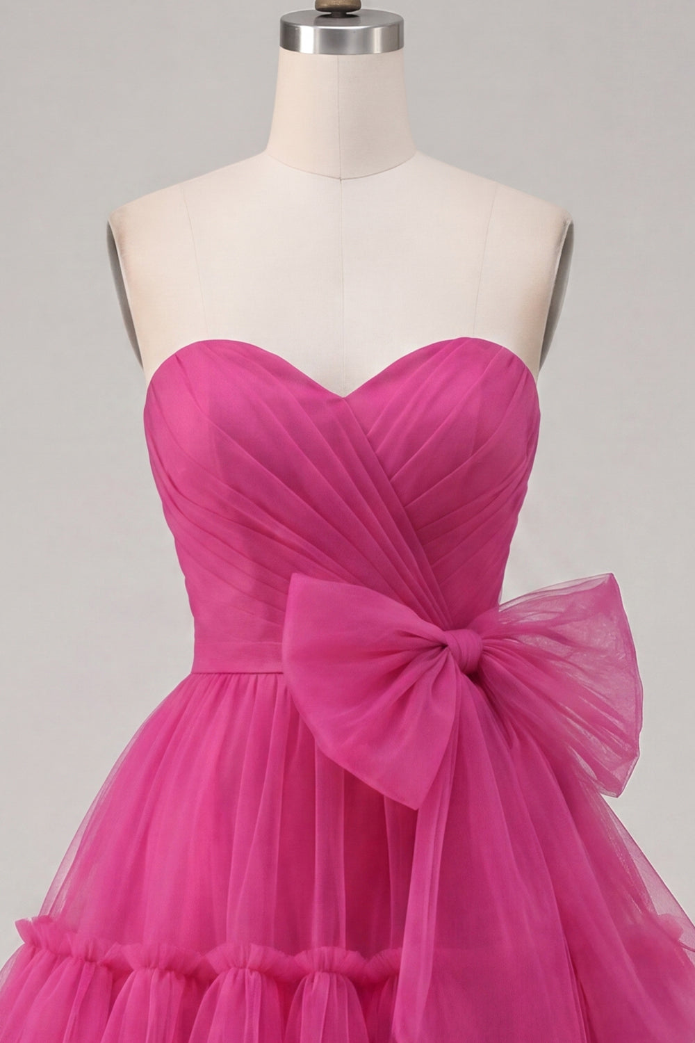 Fuchsia Sweetheart Tulle A Line Short Ruched Homecoming Dress with Bow
