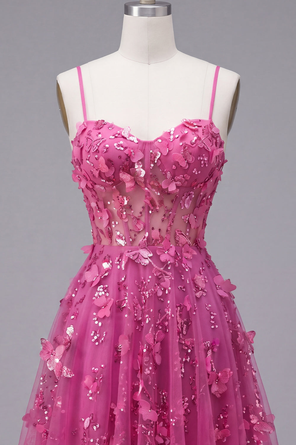 Sparkly Beaded Short A Line Fuchsia Corset Floral Homecoming Dress