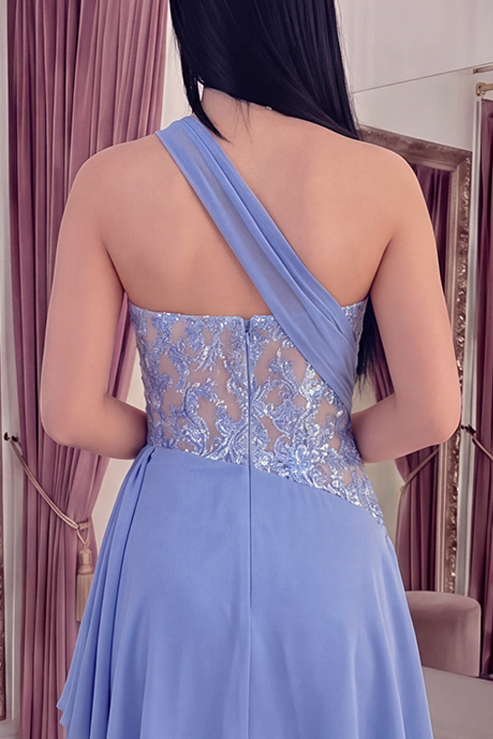 Sparkly Grey Blue Tight Corset Short Ruched Homecoming Dress with Lace