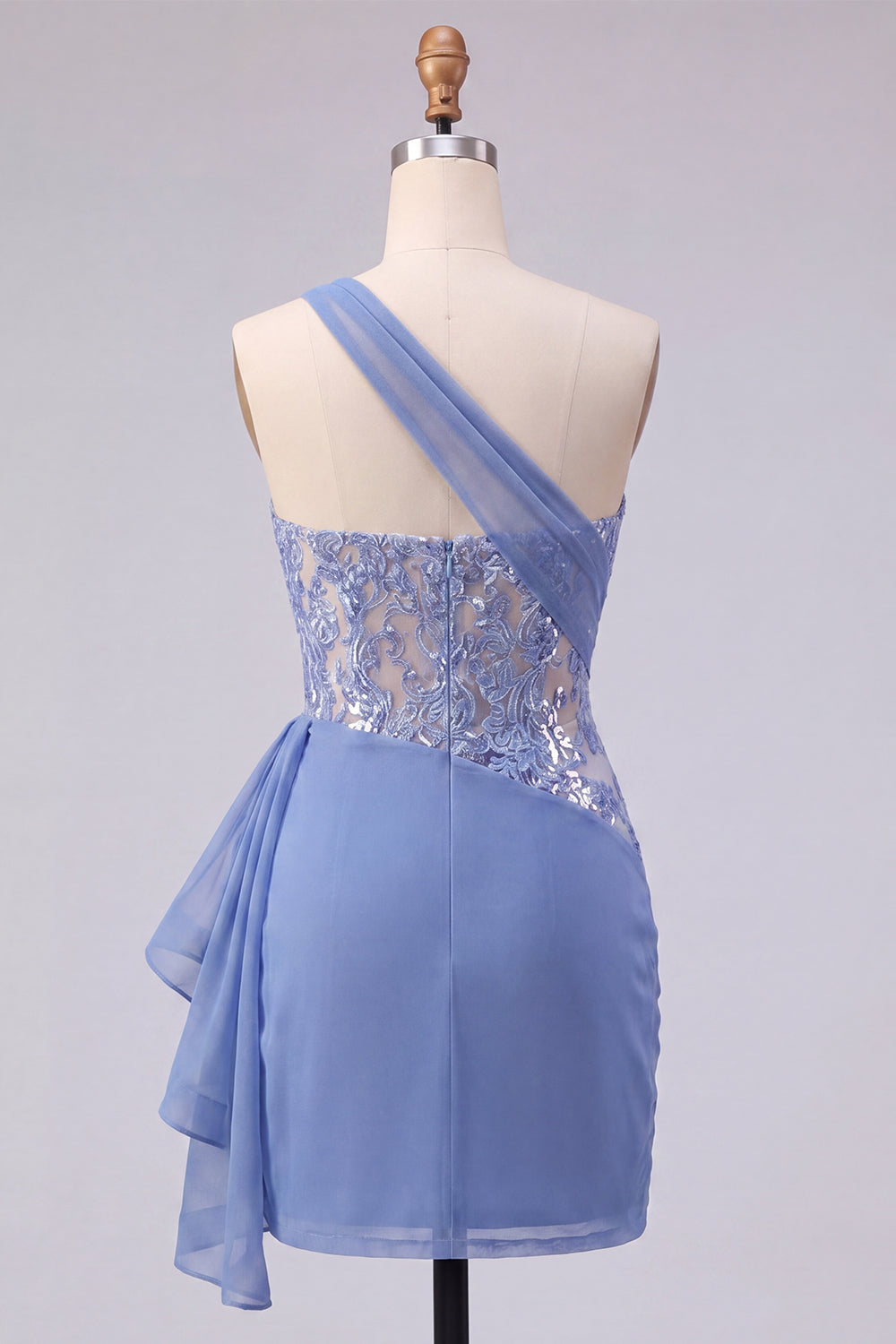 Sparkly Grey Blue Tight Corset Short Ruched Homecoming Dress with Lace